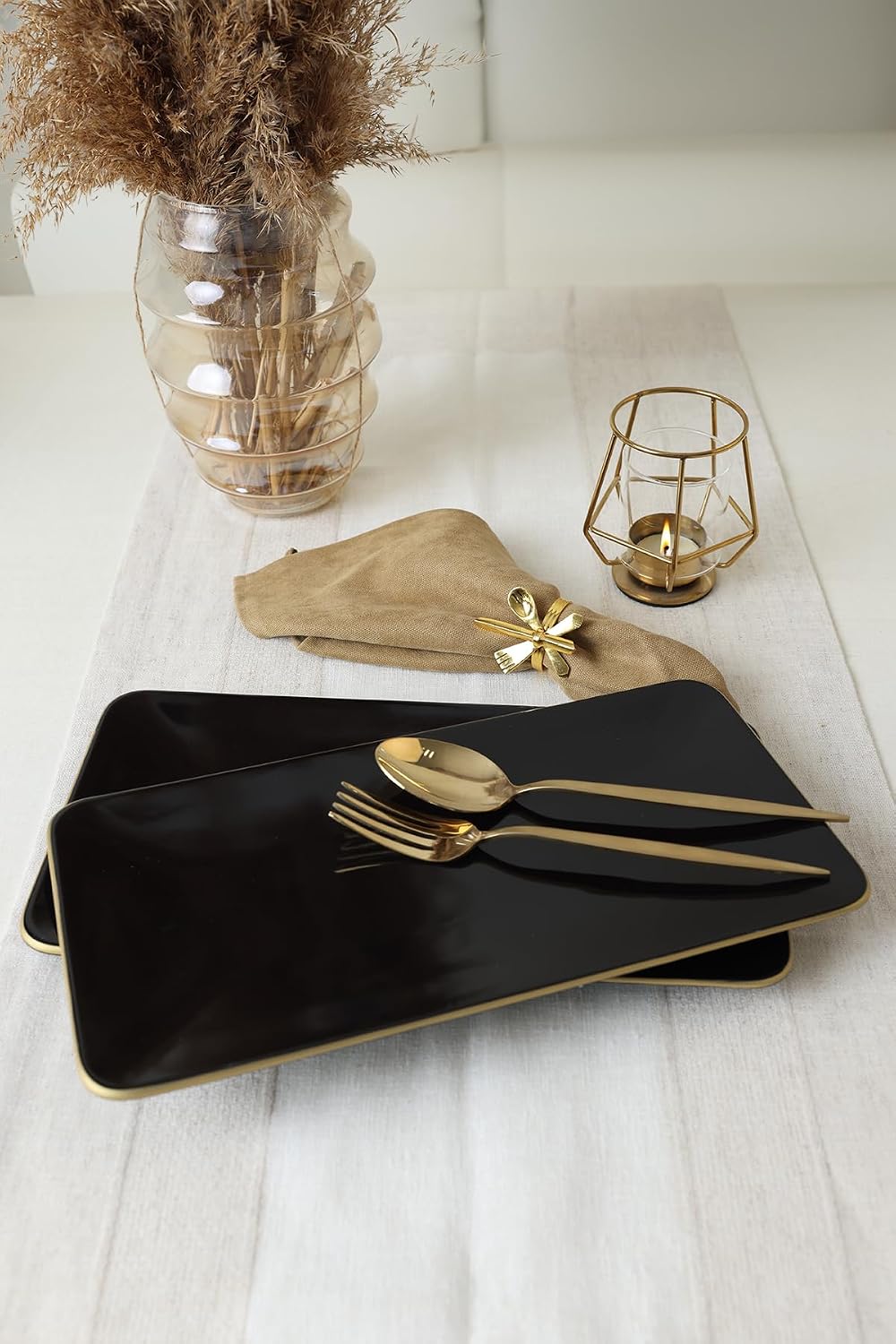 Siyah Gold Siera Kayık Tabak 33 * 17 Cm 2 Adet
