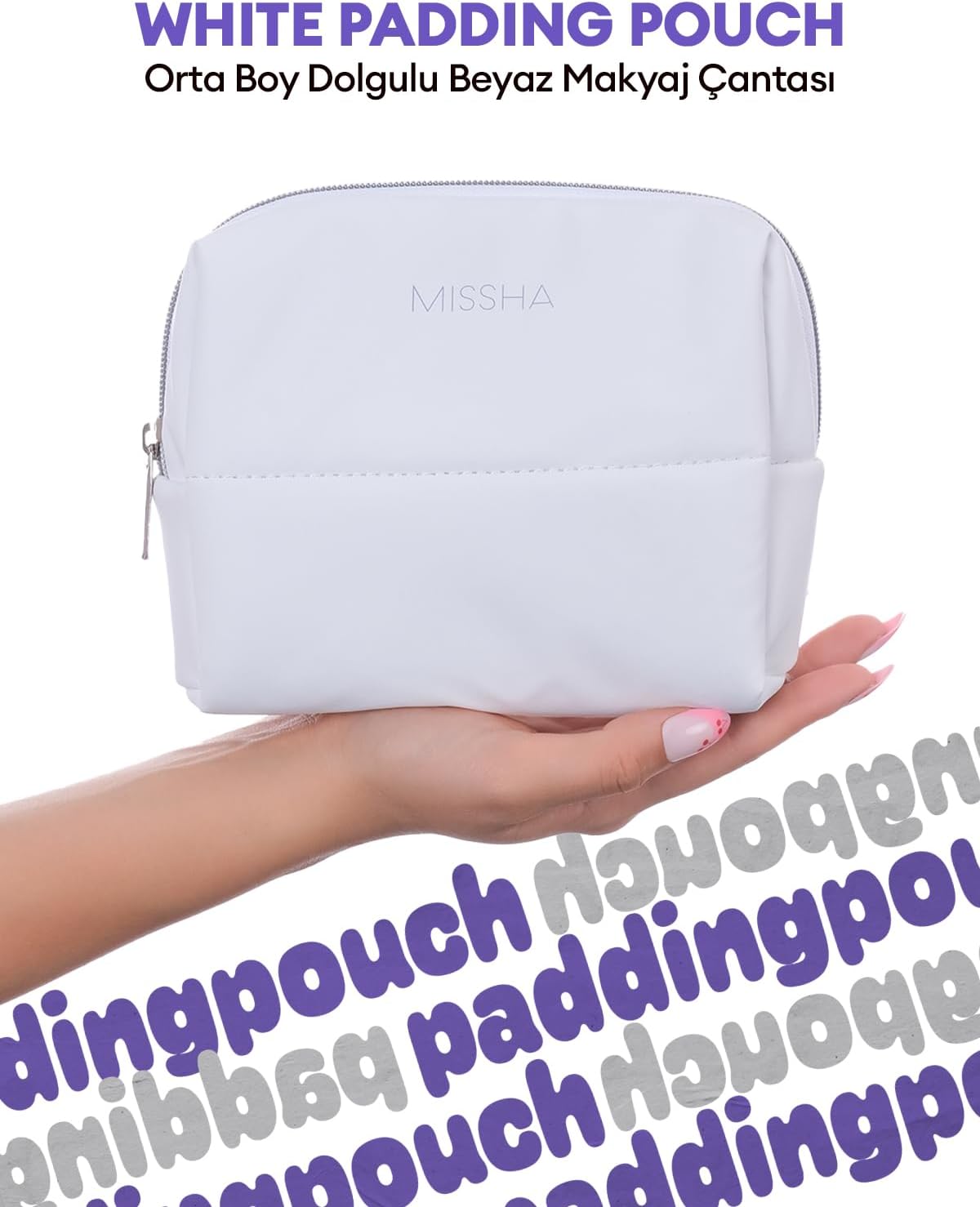 Orta Boy Dolgulu Beyaz Makyaj Çantası White Padding Pouch