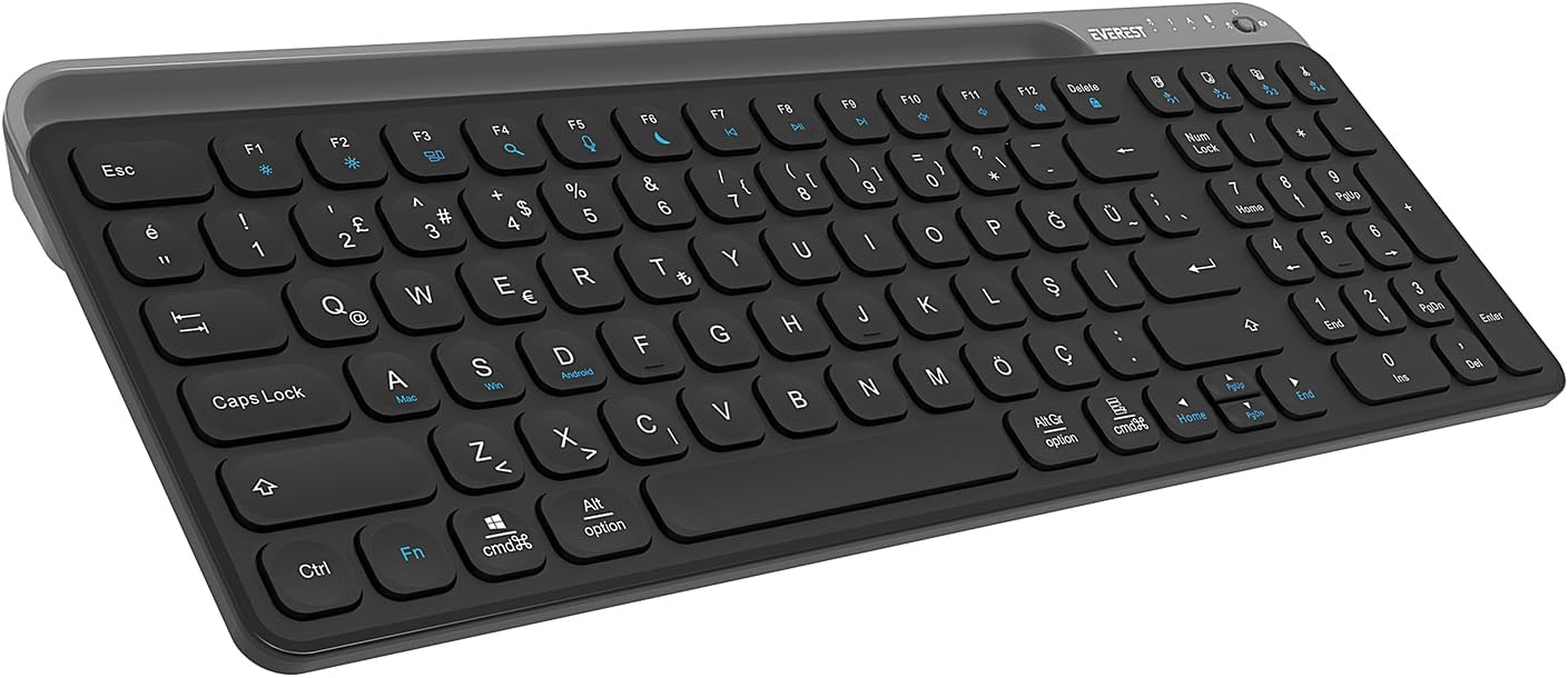 KB-BT90 Siyah/Gri Bluetooth+ 2.4Ghz Telefon Tablet Standlı Şarjlı Q Mac/Win/Android/Ios Uyumlu Kablosuz klavye