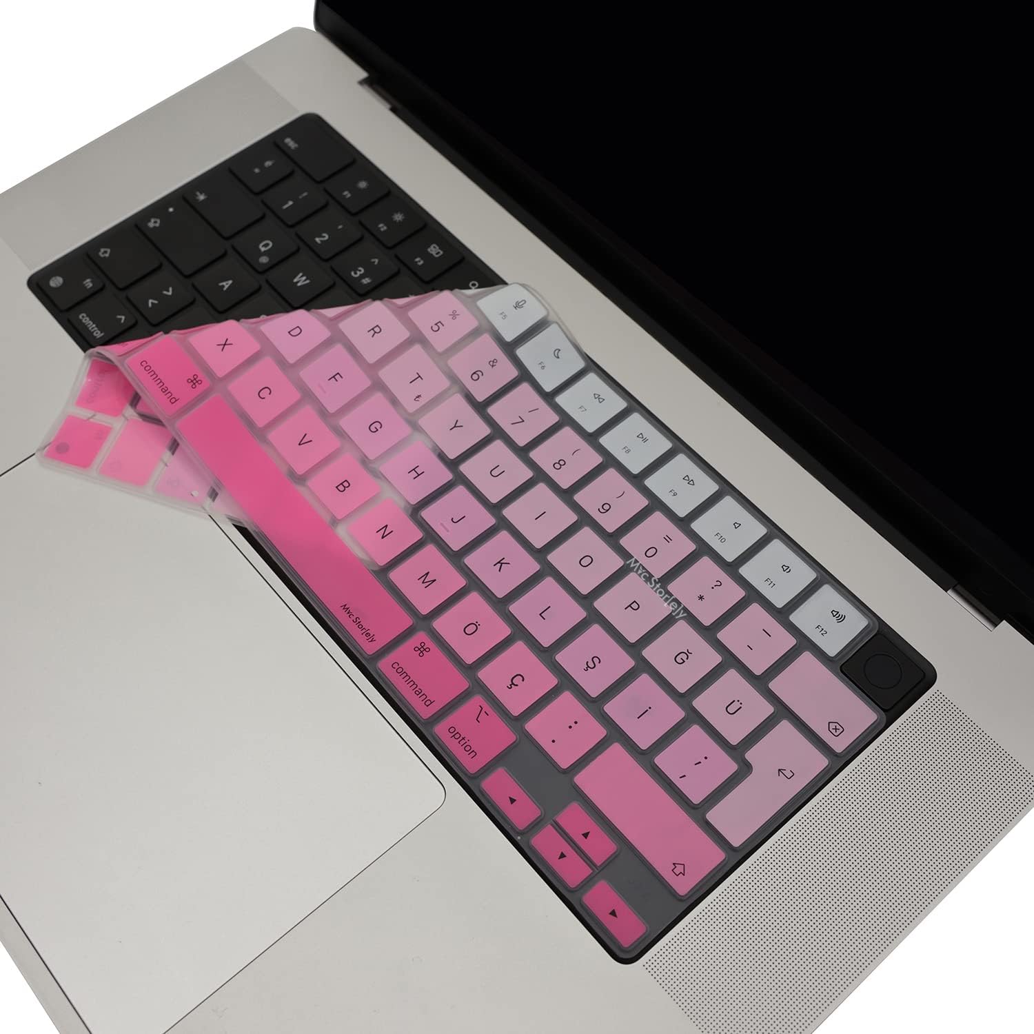 MacBook Türkçe Q Klavye Koruyucu Pembe M1-M5 | Air 13.6 A2681 A3113 A3240 A3449 | Pro 14 A2442 A3426 A3434 | Pro 16 A2485 A3429 | Ultra İnce Silikon Keyboard Cover Touch ID Pembe