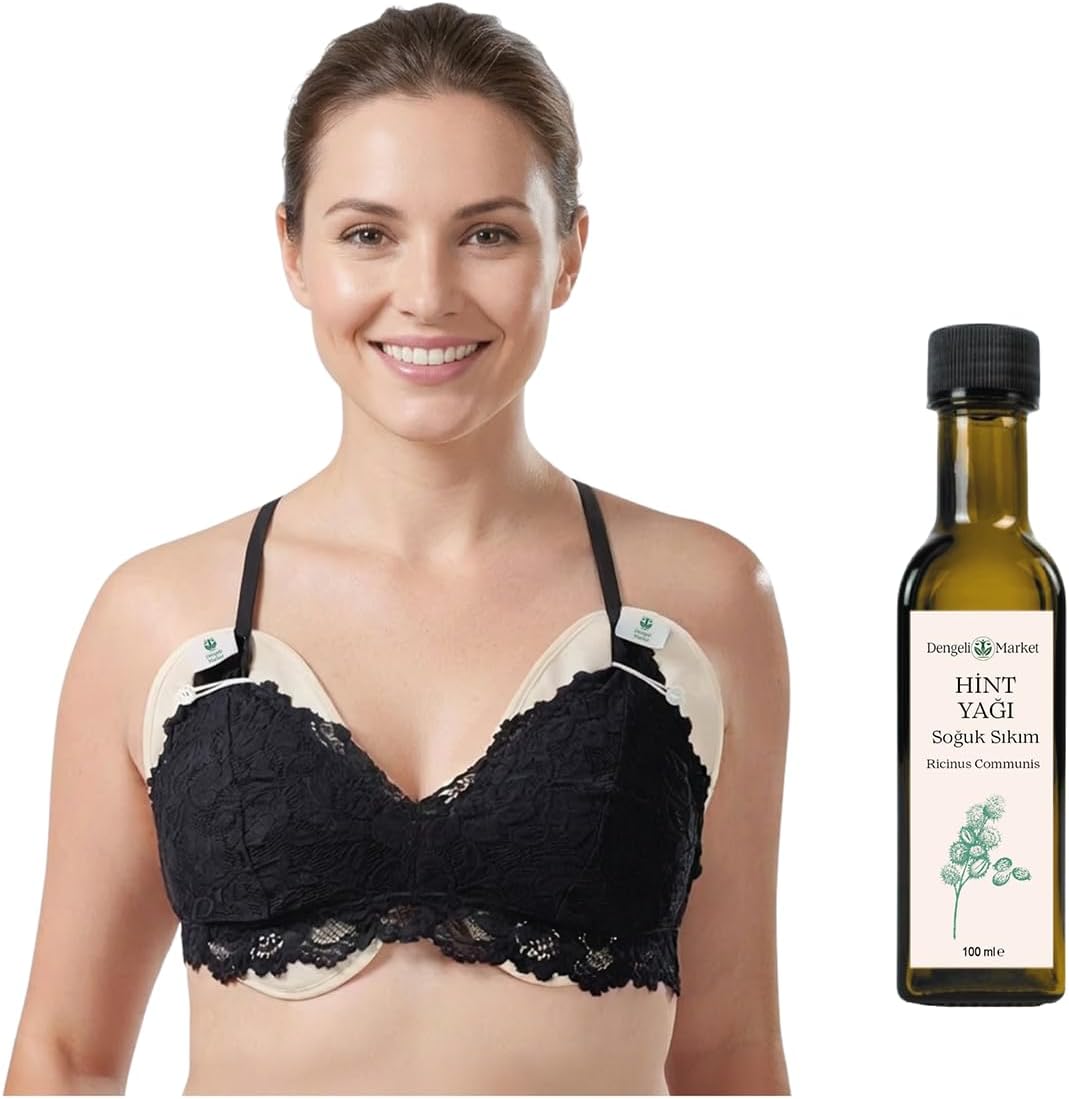 GÖĞÜSLER İÇİN HİNT YAĞI GÖĞÜS PEDİ SARGISI * Detoks | Tekrar Kullanılabilir |%100 Sızdırmaz (LARGE (D+ CUP)) + 100 ML HİNT YAĞI (HEKZANSIZ)