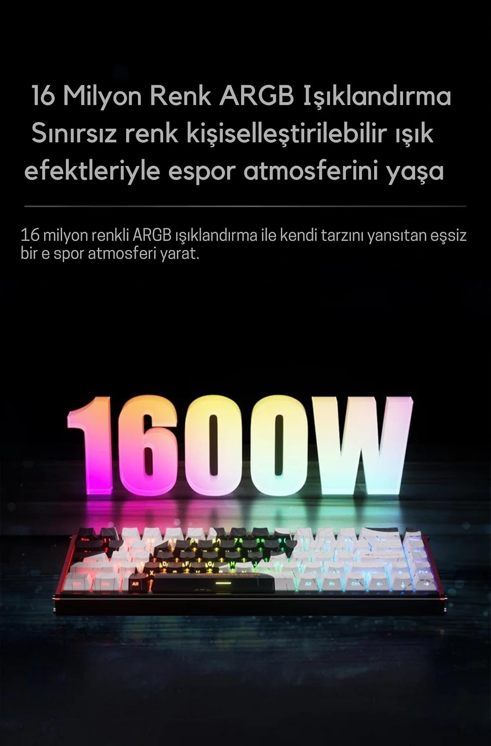 ALUX 68 HE Kablolu-8000hz Manyetik Switch Oyun Klavyesi Alümniyum Gövde Yapısı Siyah Beyaz - Desenli