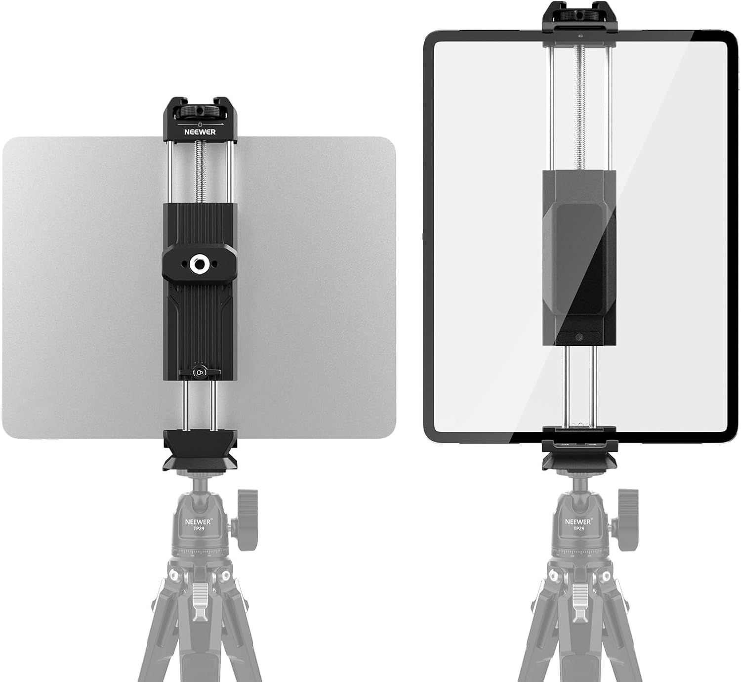 iPad Tripod Montaj Adaptörü, Metal Tablet Kelepçesi Cold Shoe, Arca Tip Taban, NATO Arayüz, iPad mini Air Pro Surface Pro (7,9 inç ila 12,9 inç) için Tablet Tutucu, PA100