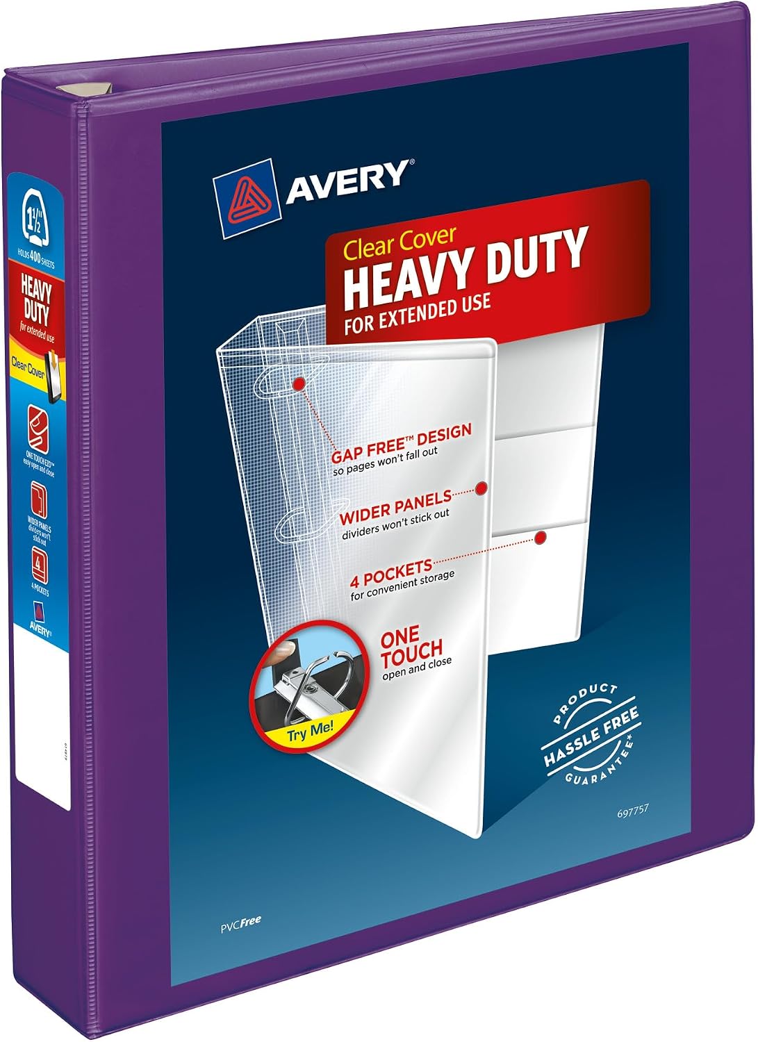 Heavy-Duty View 3 halkalı defter, 3,8 cm, One Touch EZD halkalar, 1 lila klasör (79774)