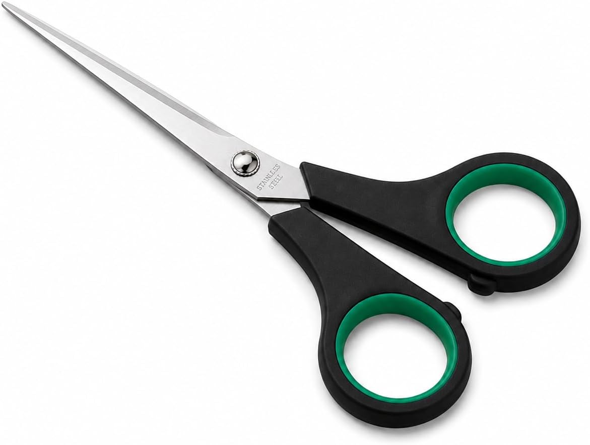 Paslanmaz Çelik Makas 16 cm, Ergonomik Kaymaz Saplı Ev Tipi Çok Amaçlı Makas, Kumaş Makası, Mutfak Makası, Kağıt Kesme Makası, Dikiş, Hobi, El İşi, Ofis ve Günlük Kullanım İçin Makas