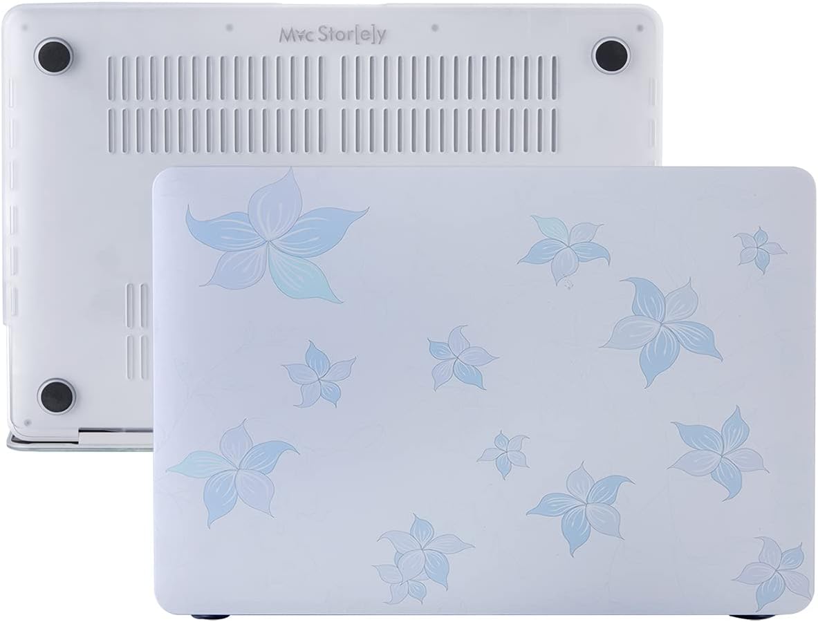 MacBook Air 13.3 İnç Kılıf A1932 A2179 A2337 M1 Uyumlu Hard Case Sert Koruyucu Kapak Pastel Çiçek Desenli İnce Hafif Çizilmeye Dayanıklı Laptop Kılıfı Mavi