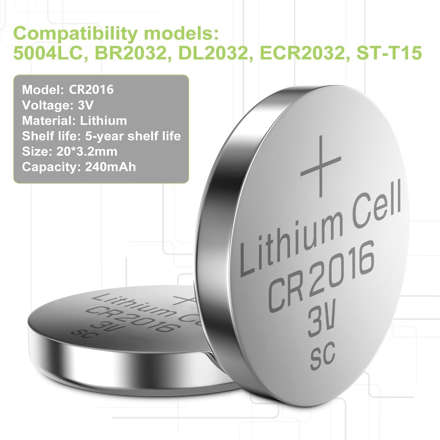 CR2016 Pil 5'li Paket Lityum Düğme Pil 3V 2016