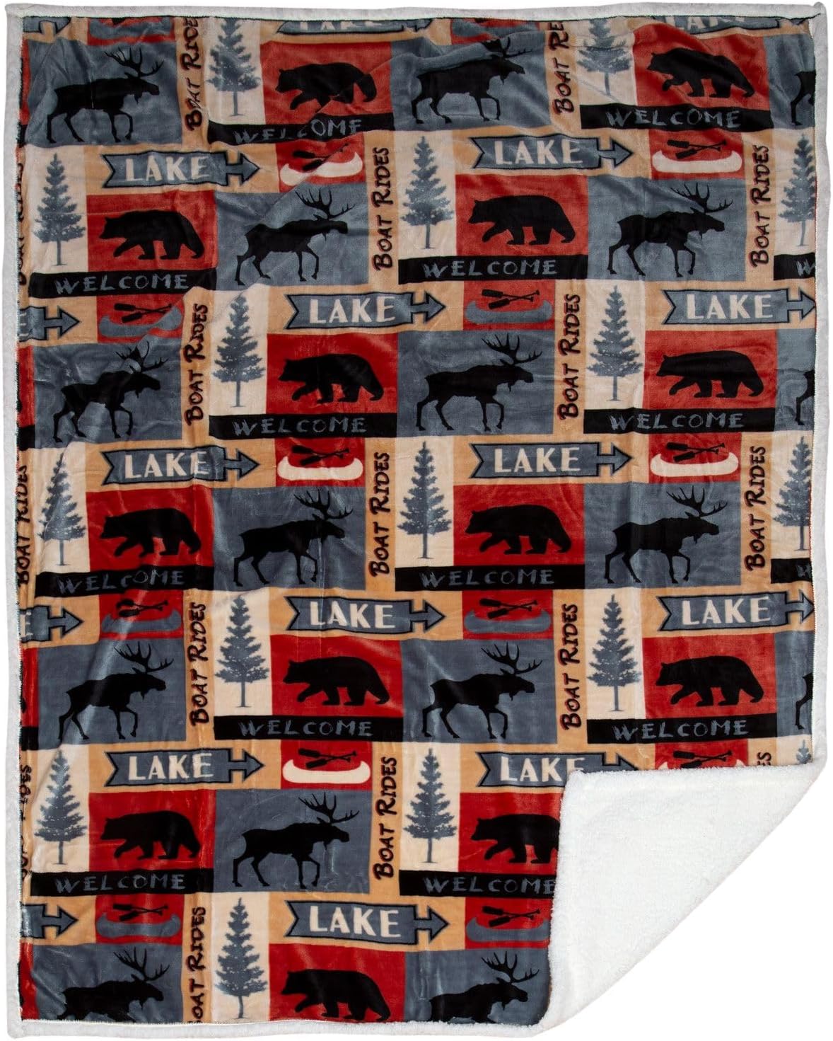 Inc. Lake House Rustik Kabin Sherpa Muflon Büyük Battaniye, 137,2 cm x 172,7 cm, Mavi