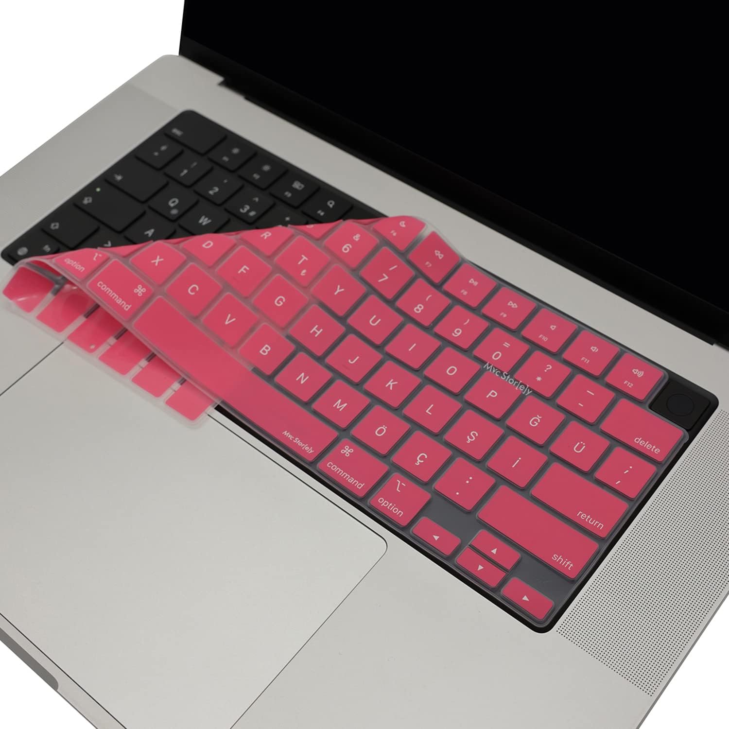 MacBook Türkçe Q Klavye Koruyucu US Amerikan Return Enter Uyumlu M1-M5 | A2681 A3113 A3240 A3449 A2941 A3241 A2442 A2779 A3426 A3434 A2485 A3429 | Silikon Keyboard Cover Touch ID Açık Pembe