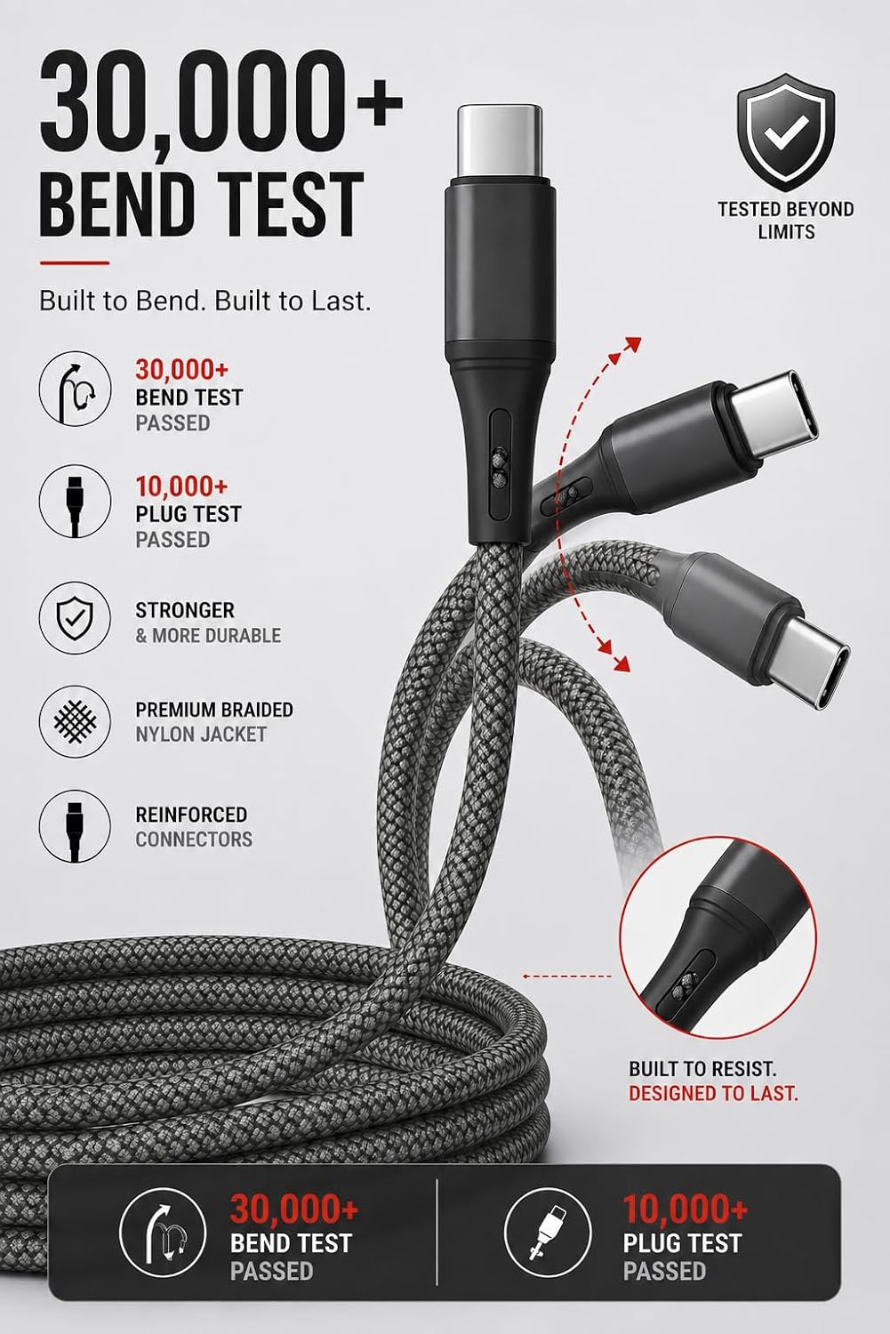 Type C-C, ÖRGÜLÜ 60Watt PD Hızlı Şarj Kablosu, 1Metre, Wahoo (1Ad x 1Metre Füme)
