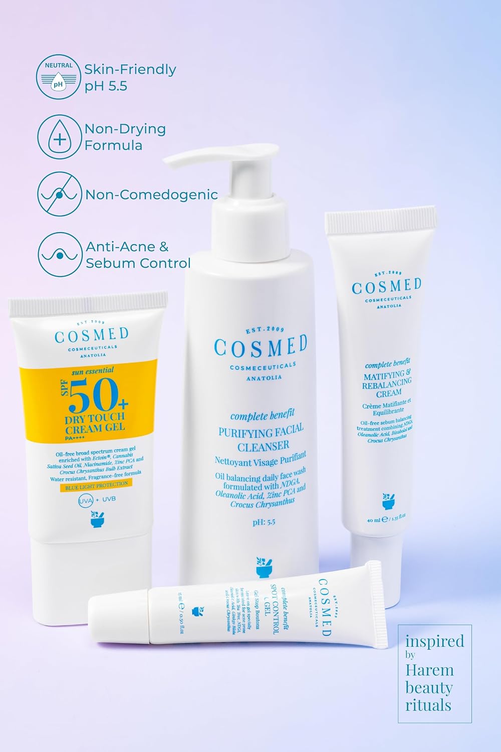 Cosmed Yağlı ve Akne Eğilimli Ciltlere Özel Arındırıcı (ph 5.5) Yüz Temizleme Jeli 400 ml