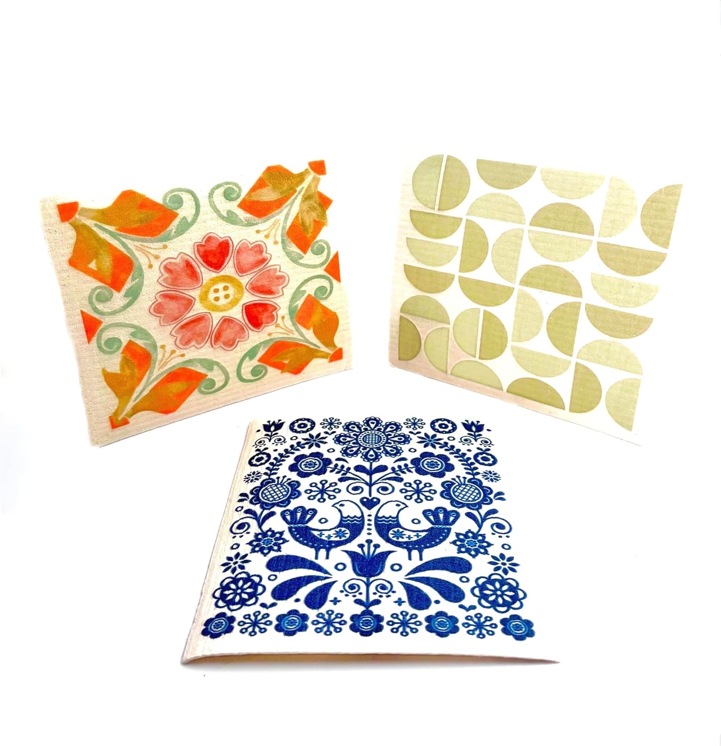 Swedish Dishcloth İsveç Bezi Otantik Desenler 3'lü Paket, Sürdürülebilir, Tekrar Kullanılabilir, Tüm Yüzeylere Uygulanabilir, Makinede Yıkanabilir