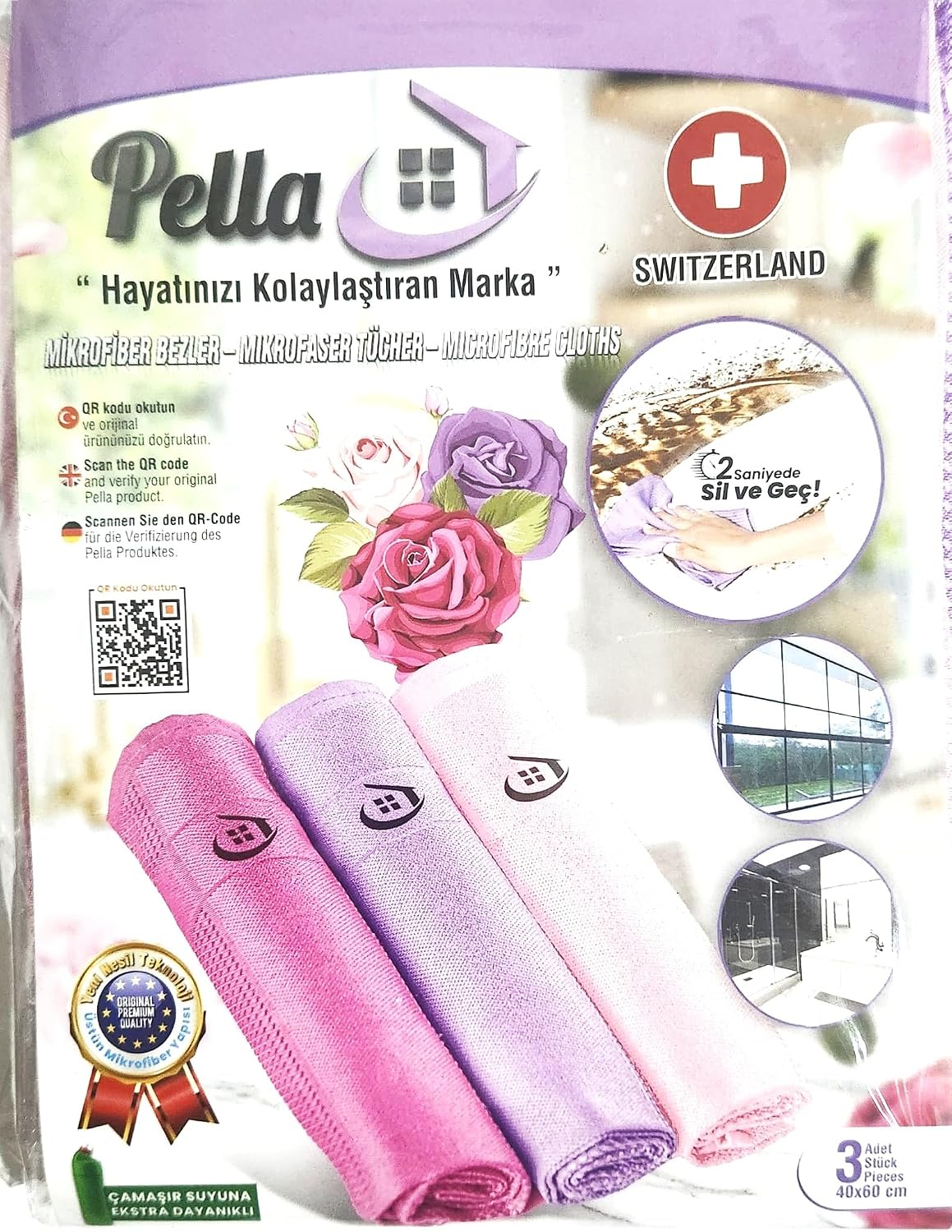 Pella- Orijinal Pella- Mikrofiber Temizlik Bezi (3'LÜ PAKET) LİLA,PEMBE,KOYU PEMBE
