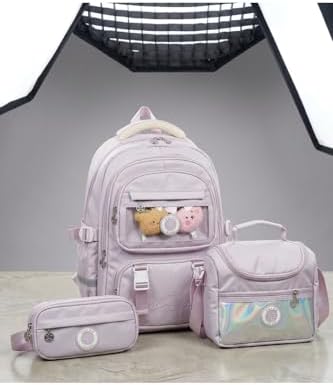 Premium Çok Bölmeli 3’lü Okul Çanta Seti (Çanta + Beslenme + Kalemlik) Mor Unisex