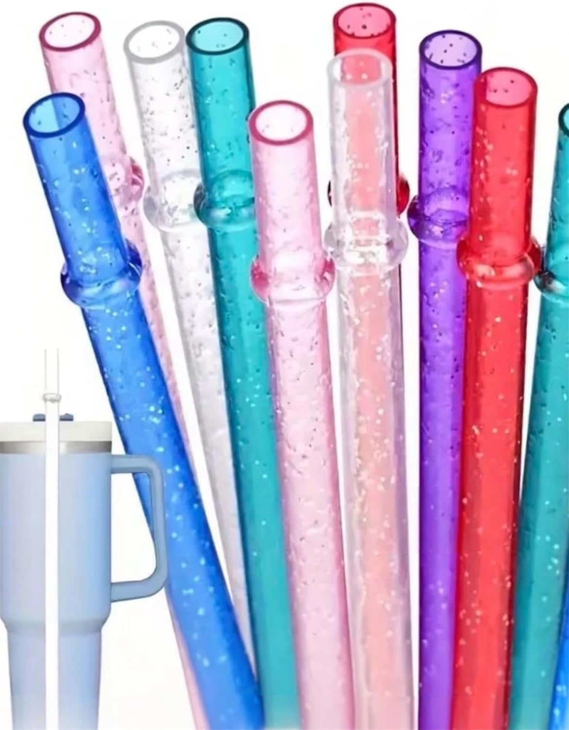 Simli Halkalı Tritan Pipet Seti, 4'lü Şeffaf Simli Pipetler, Temizleme Fırçası Dahil, 40oz Stanley Uyumlu, BPA İçermeyen, Kesilebilir