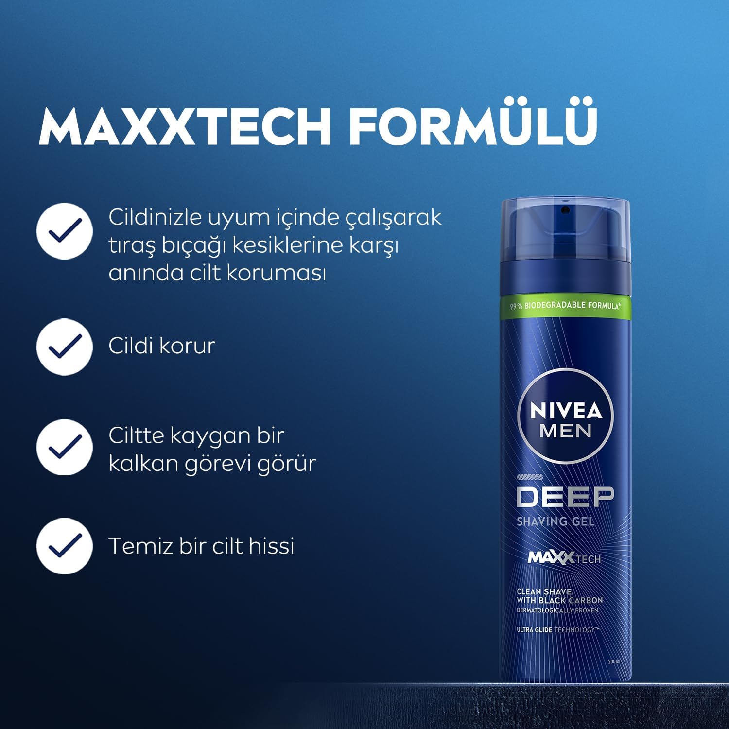 Erkek Tıraş Jeli Deep 200ml,Aktif Karbon,Kesiklere Karşı Koruma