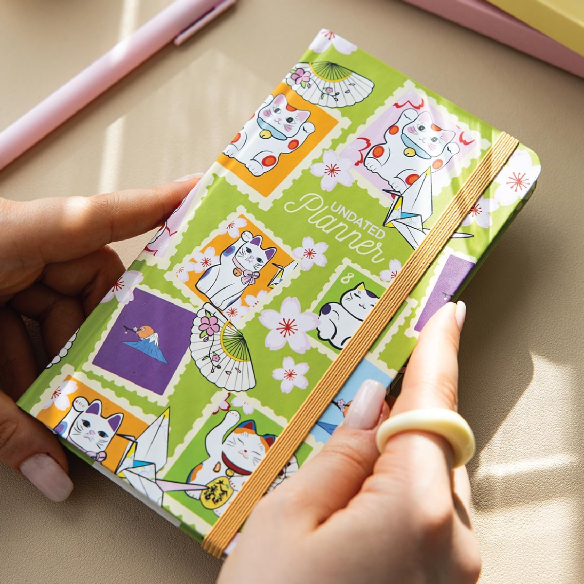 Charmlı Süresiz Haftalık Planlayıcı Cep Ajanda 9x17 cm Kedili Pul