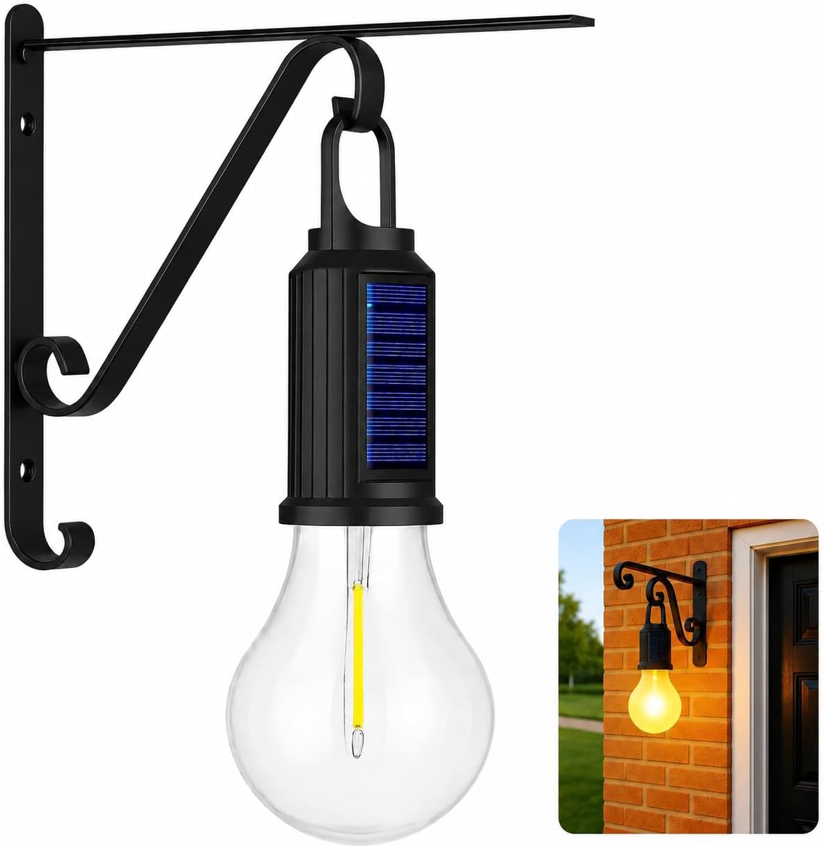 Kyrotech Güneş Enerjili Dış Mekan Duvar Lambası, USB Type-C Şarjlı, 3 Işık Modlu, Su Geçirmez LED Solar Bahçe Lambası, Ferforje Askılı Balkon Veranda Garaj Kapı Önü Aydınlatma, 2’li Set