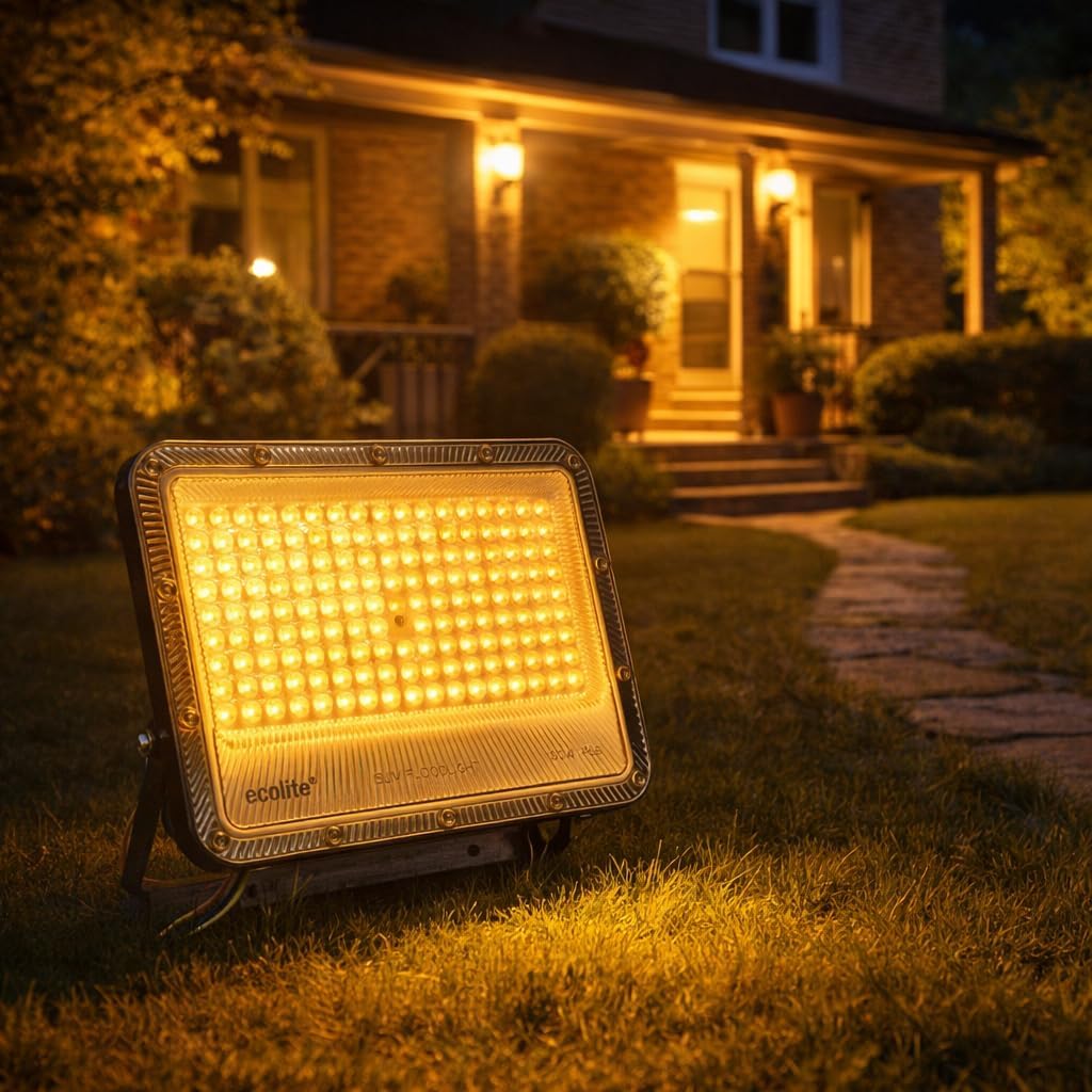 Ecolite 100W LED Projektör 8000 Lümen IP66 Su Geçirmez Dış Mekan Floodlight Bahçe Duvar Otopark Aydınlatma 220 Volt (Sarı Işık 3000K)