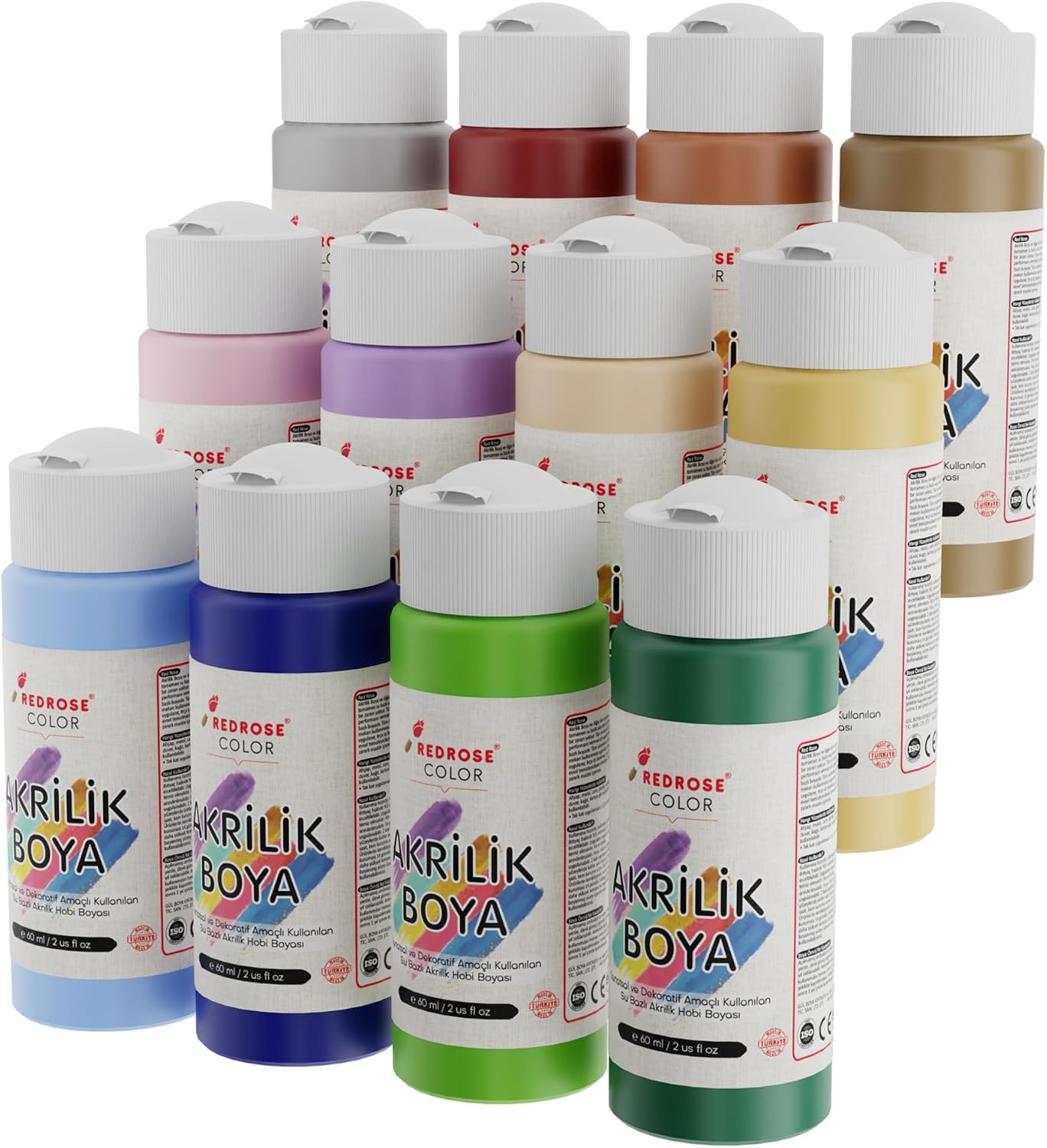 Pastel Renkler Akrilik Boya 12'li Set 12x60 ml