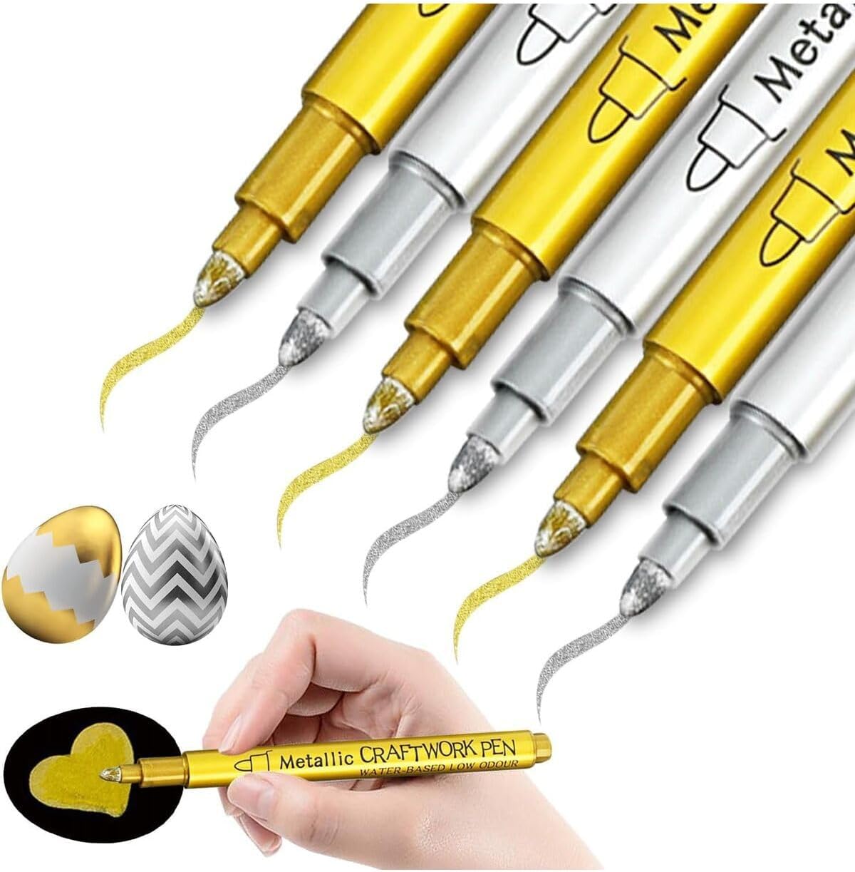 2li Gümüş ve Altın Kalem Marker Altlık Kenarları Için, Reçine Varak Gold Kalem A25