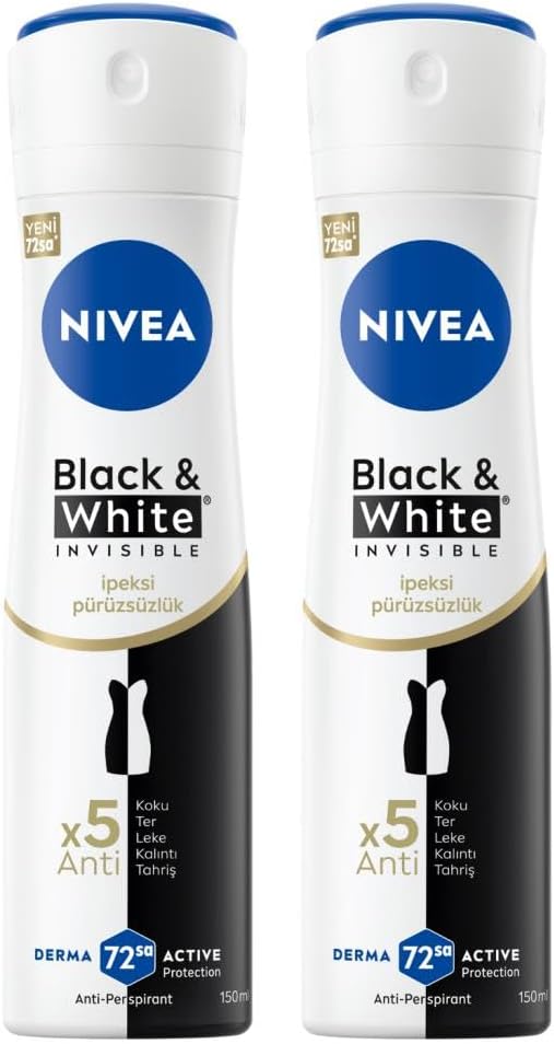 Kadın Sprey Deodorant Black&White Invisible İpeksi Pürüzsüzlük,48saat Koruma 150mlx2