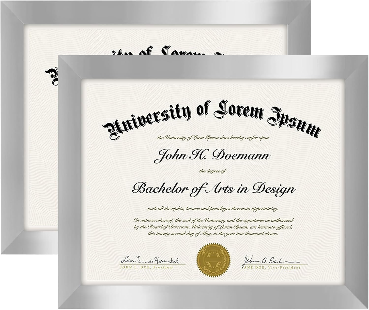 8,5 x 11 Gümüş Resim Çerçevesi - 2'li Set - Kırılmaya Dayanıklı Camlı Diploma Çerçevesi veya Sertifika Çerçevesi Olarak Kullanın - Duvar ve Masa Üstü Ekran için Asma Donanım ve Şövale