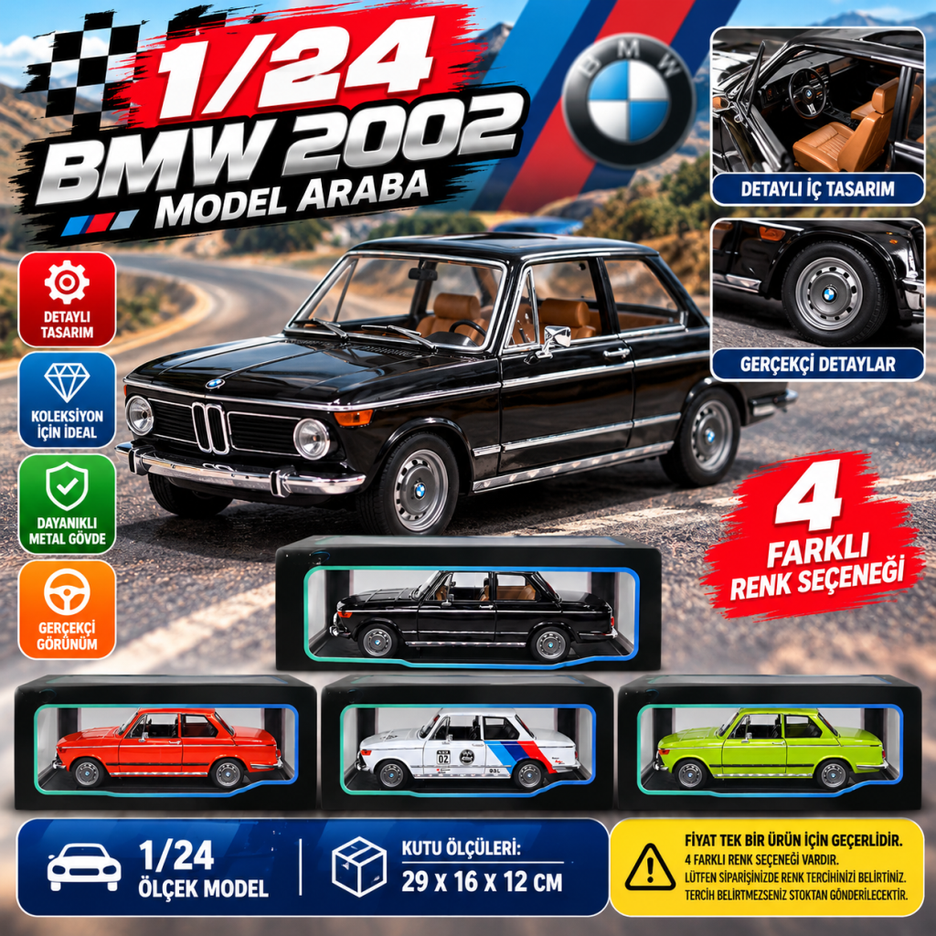 1/24 BMW 2002 Model Araba (adet fiyatıdır)