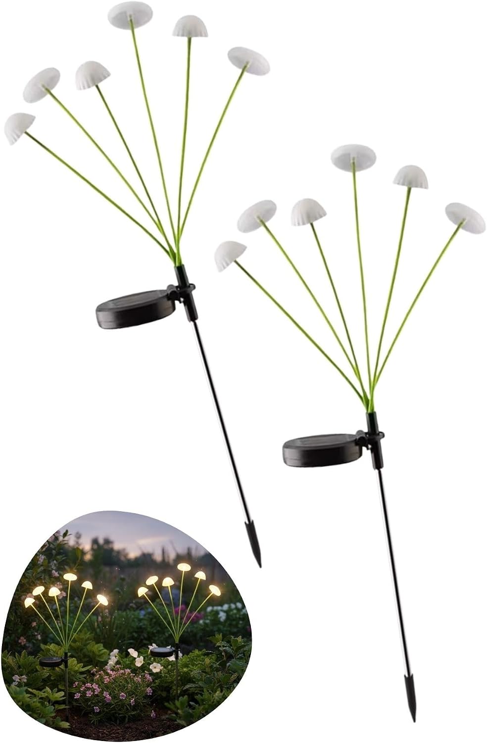 Güneş Enerjili Mantar Bahçe Lambası, Solar LED Dış Mekan Aydınlatma, Otomatik Sensörlü Dekoratif Bahçe Işığı, Plastik, 2 Adet