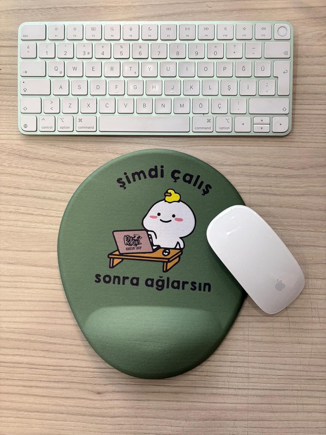Şimdi Çalış Sonra Ağlarsın Baskılı Bilek Destekli OVAL Mouse Pad (yeşil)