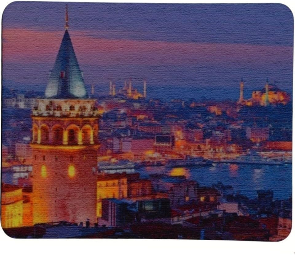 Baskılı Şehir Manzaraları Desenli Renkli Tip Kaymaz Taban Optik Bilgisayar Notebook Mouse Pad Maus Pad (Galata Kulesi)
