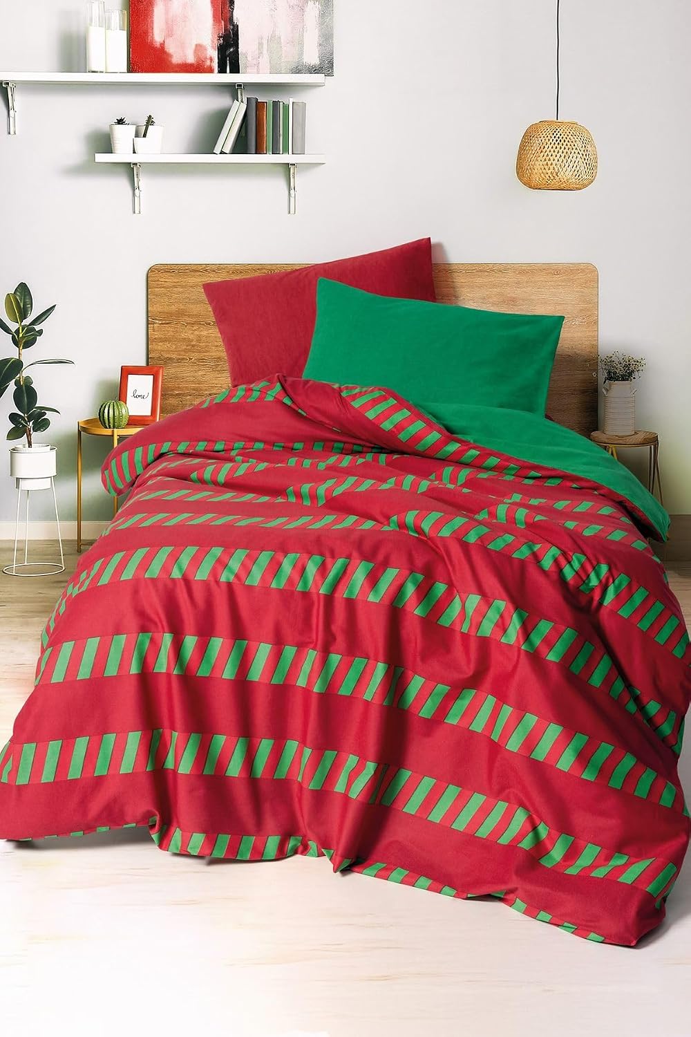 Festive Tek Kişilik Lastikli Çarşaflı Nevresim Takımı Holly Yeşil