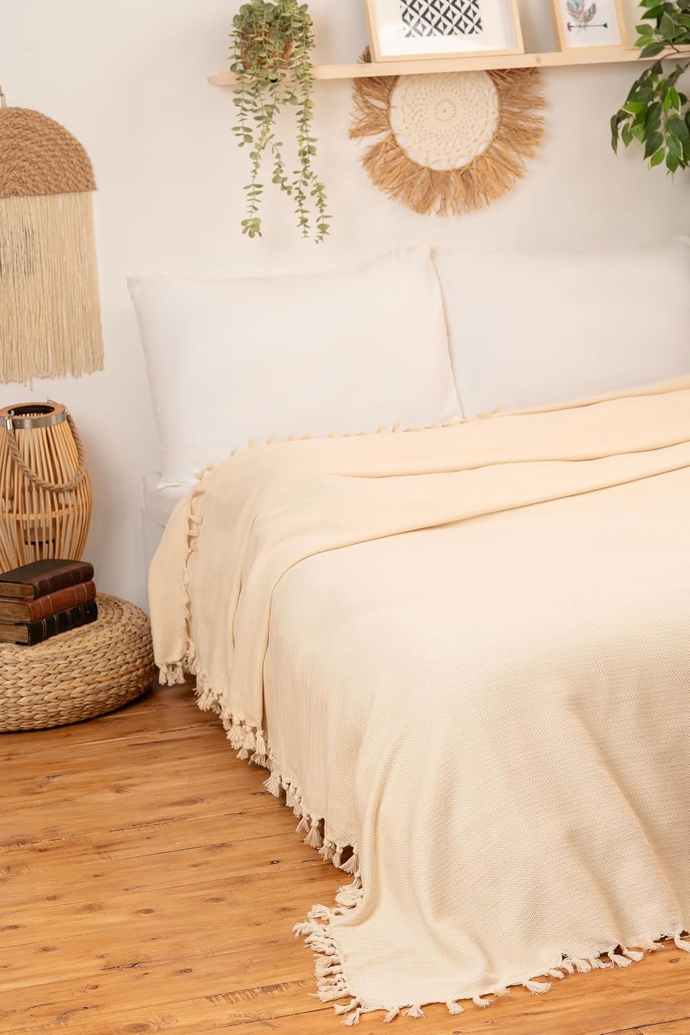 %100 Pamuklu Çift Kişilik Pike, Koltuk Örtüsü, Çok Amaçlı Örtü 200x240 (Natural)