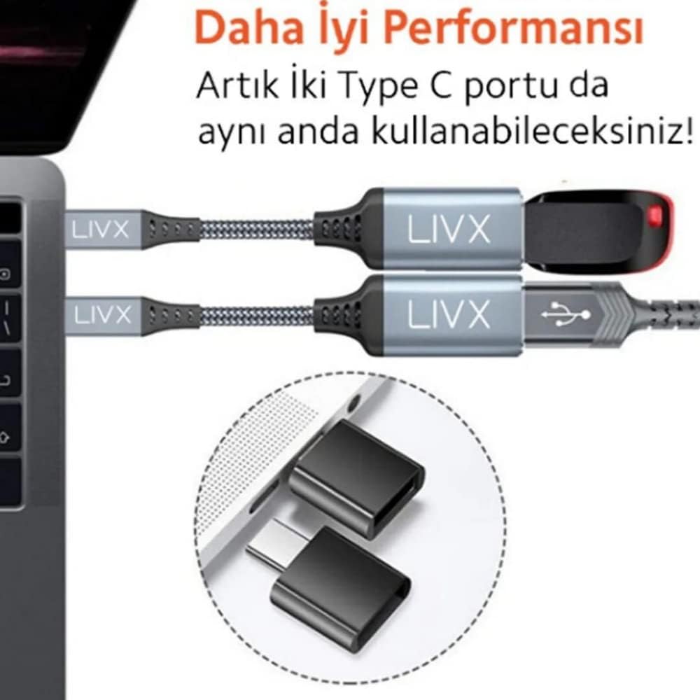 USB 3.0 To Type-C Çevirici Dönüştürücü 60W Hızlı Şarj Desteği 15 cm Kablolu OTG Adaptör Samsung Huawei Xiaomi Macbook ile Uyumlu GRİ OTTCA-01 İkili Paket