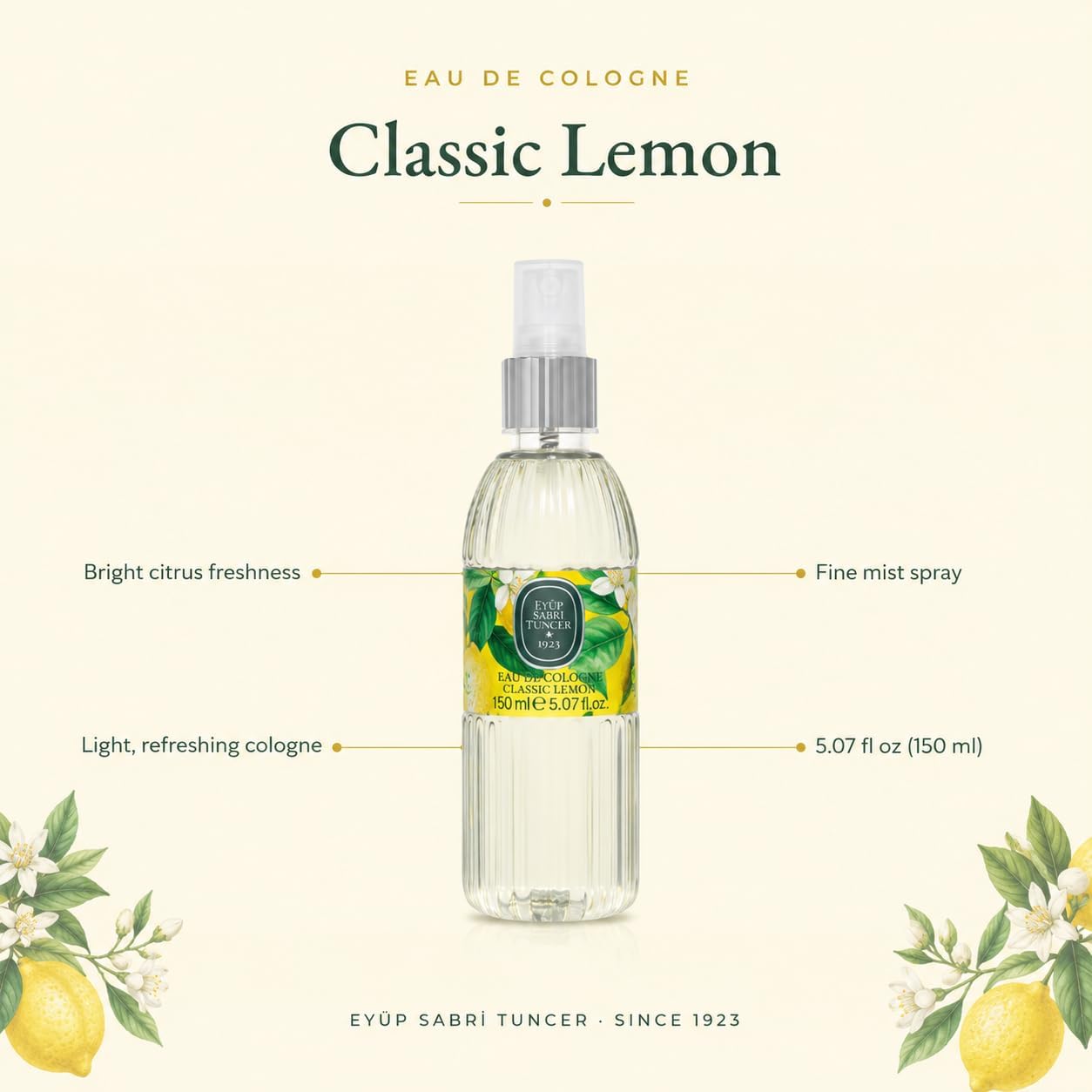 Eyüp Sabri Tuncer Klasik Limon Kolonyasi Silindir Pet Şişe Sprey (150 ml)