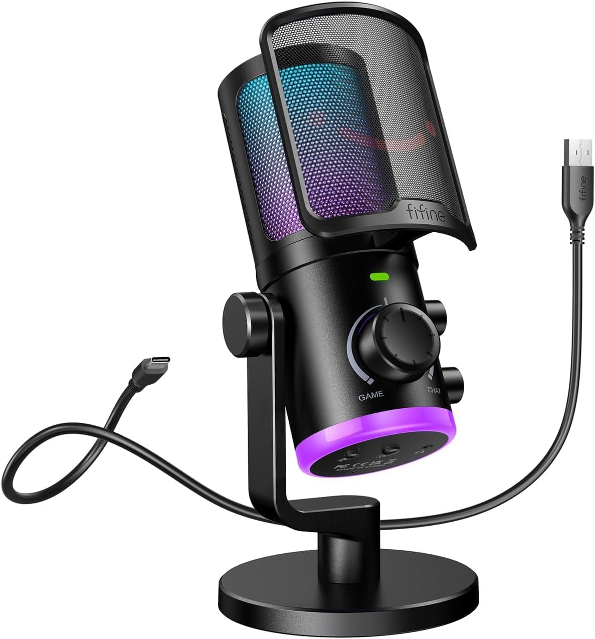AM6 AMPLIGAME RGB Gaming Mikrofon - Oyun/Sohbet Ses Dengesi - USB Yayın ve Kayıt Mikrofonu - Gürültü Önleyici PC Masaüstü Mikrofon - Twitch/Discord/Podcast için - PS4/PS5 Uyumlu