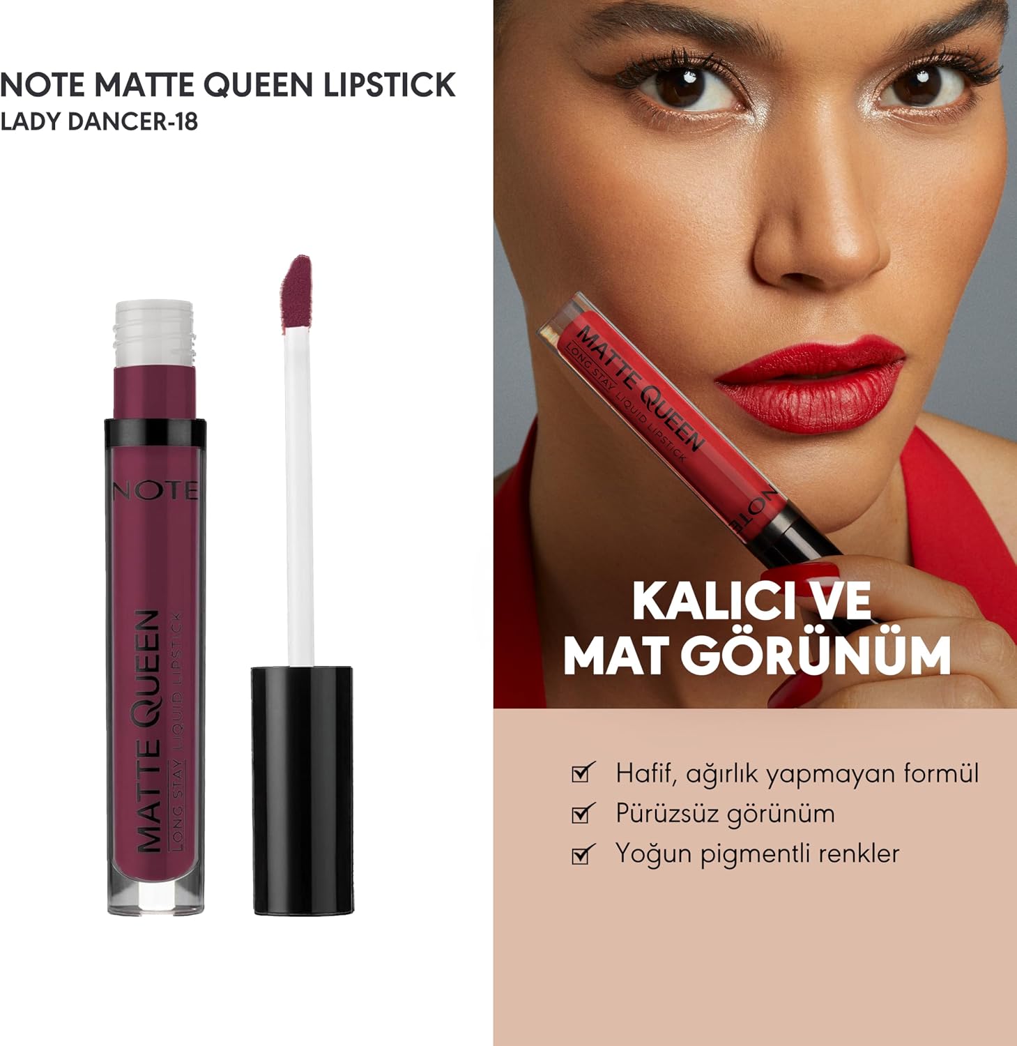 Cosmetics Matte Queen Lipstick 18 Lead the Heart Kalıcı Likit Ruj, Mor