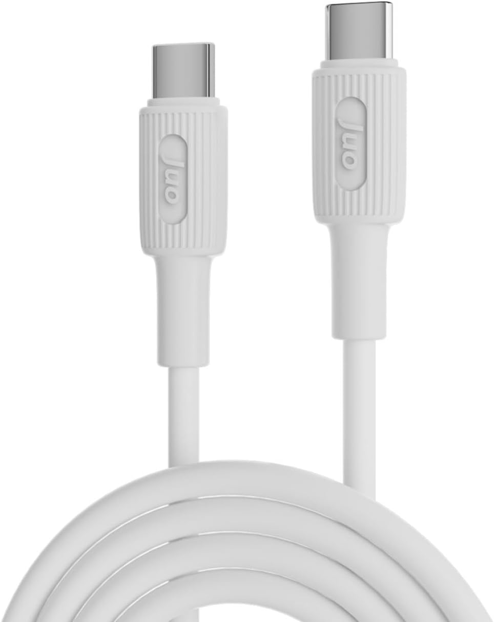60W USB Type-C to Type-C Silikon Hızlı Şarj ve Data Kablosu Beyaz 1 Metre