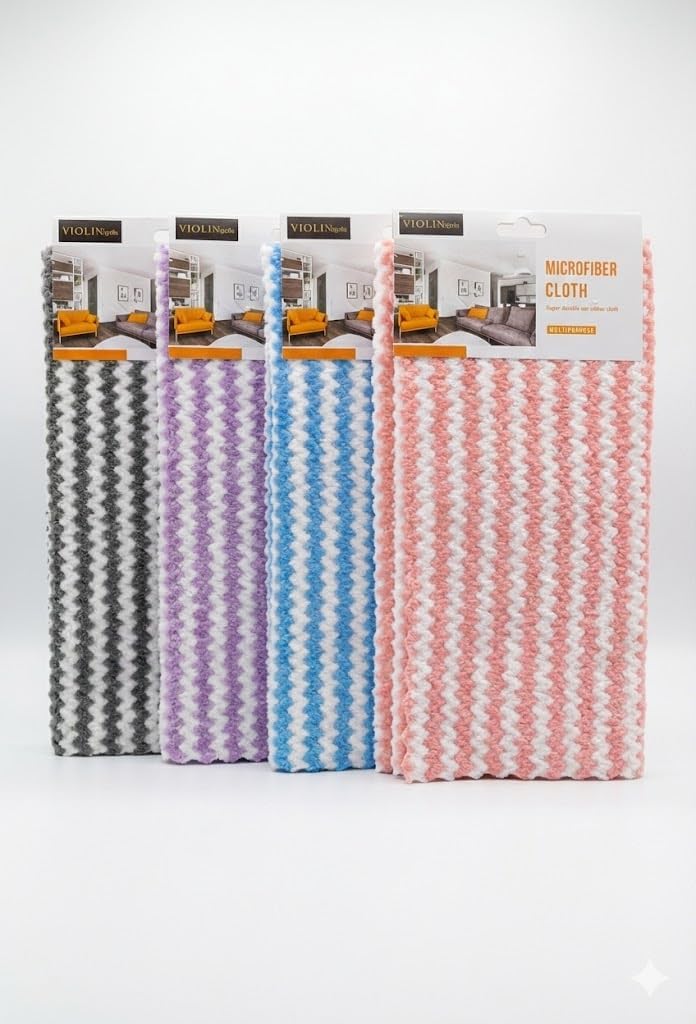 4'lü Dalgalı Mikrofiber Temizlik Bezi Seti (30x30 cm) - İz ve Tüy Bırakmayan Sihirli Cam ve Parlatma Bezi