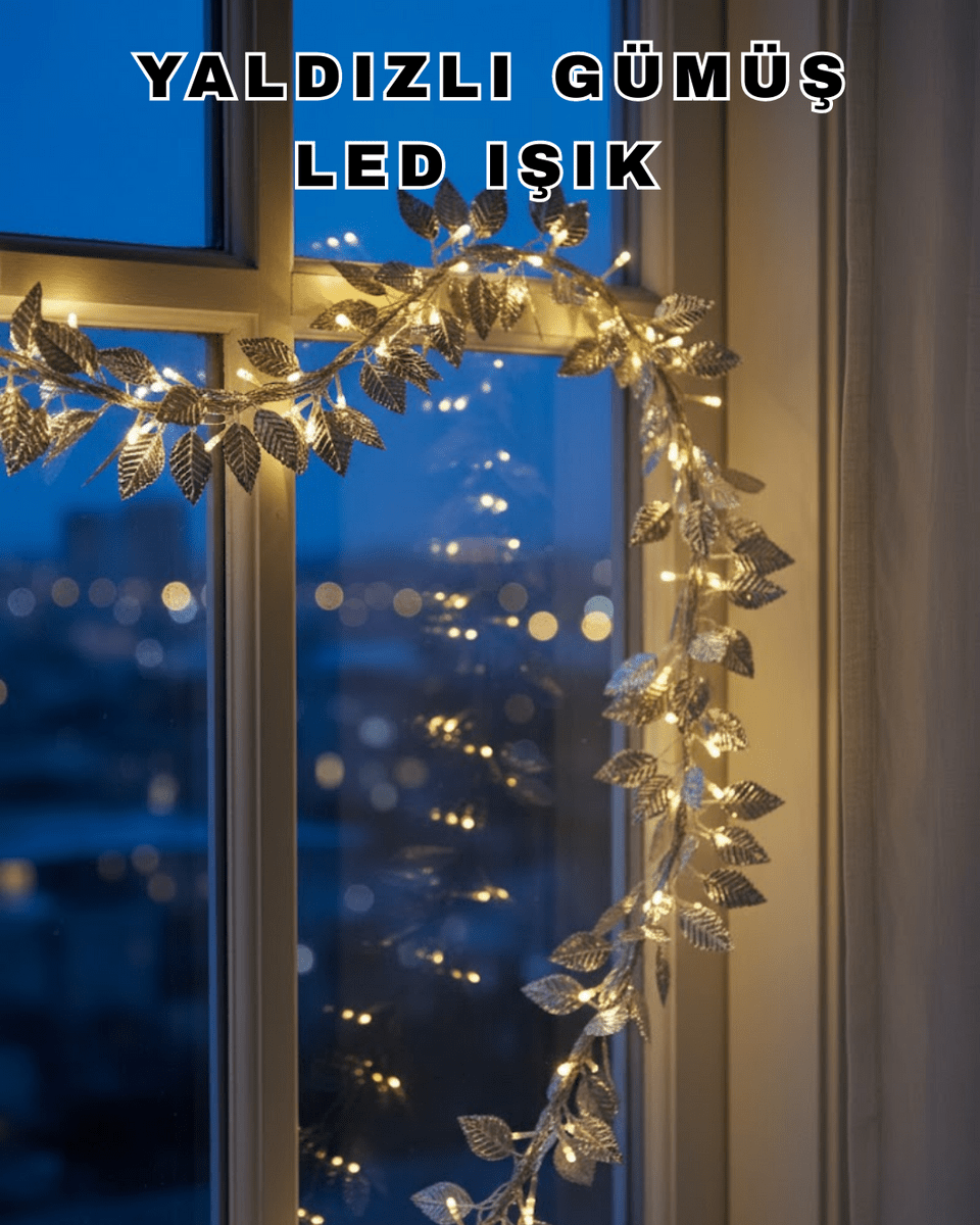 Pilli Gümüş Yaprak LED Işık Ev İçi ve Yılbaşı Dekor Aydınlatması