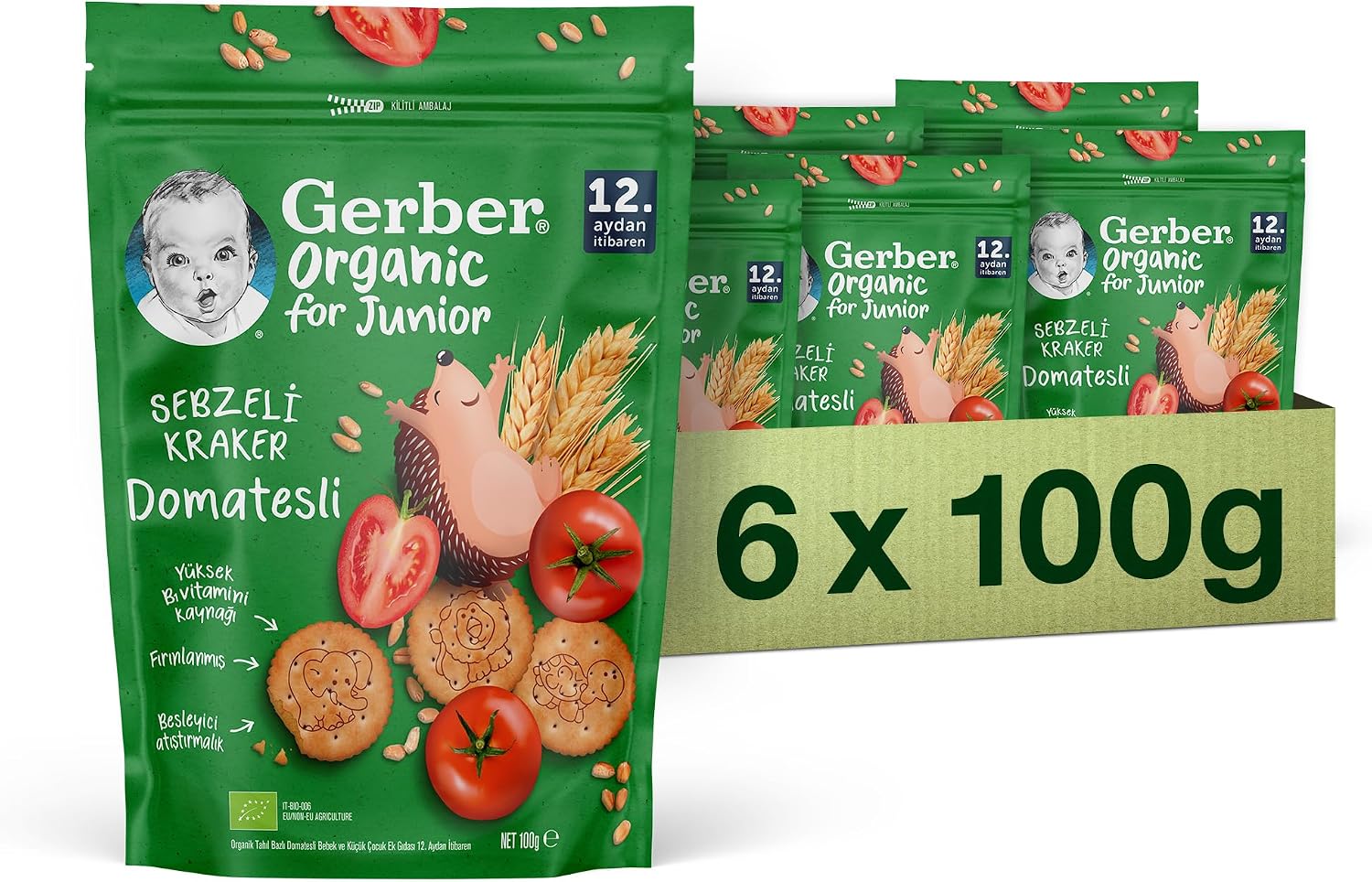 Organik Tahıl Bazlı Domatesli Sebzeli Kraker 100 gram x 6