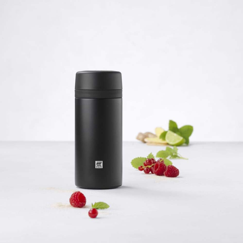 Thermo Çay Demlikli Matara, Paslanmaz Çelik, Siyah, 420 ml