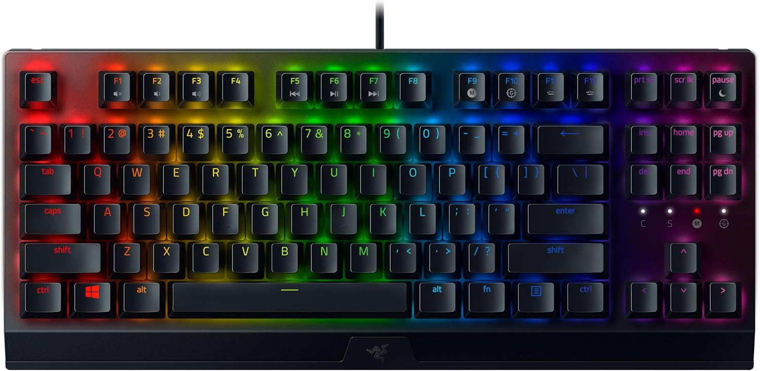 BlackWidow V3 Tenkeyless (Yeşil Anahtar) - Kompakt Mekanik Oyun Klavyesi (Tıklanabilir Mekanik Anahtarlar, Kompakt Form Faktörü, Tamamen Programlanabilir Tuşlar) US-Düzeni | Siyah
