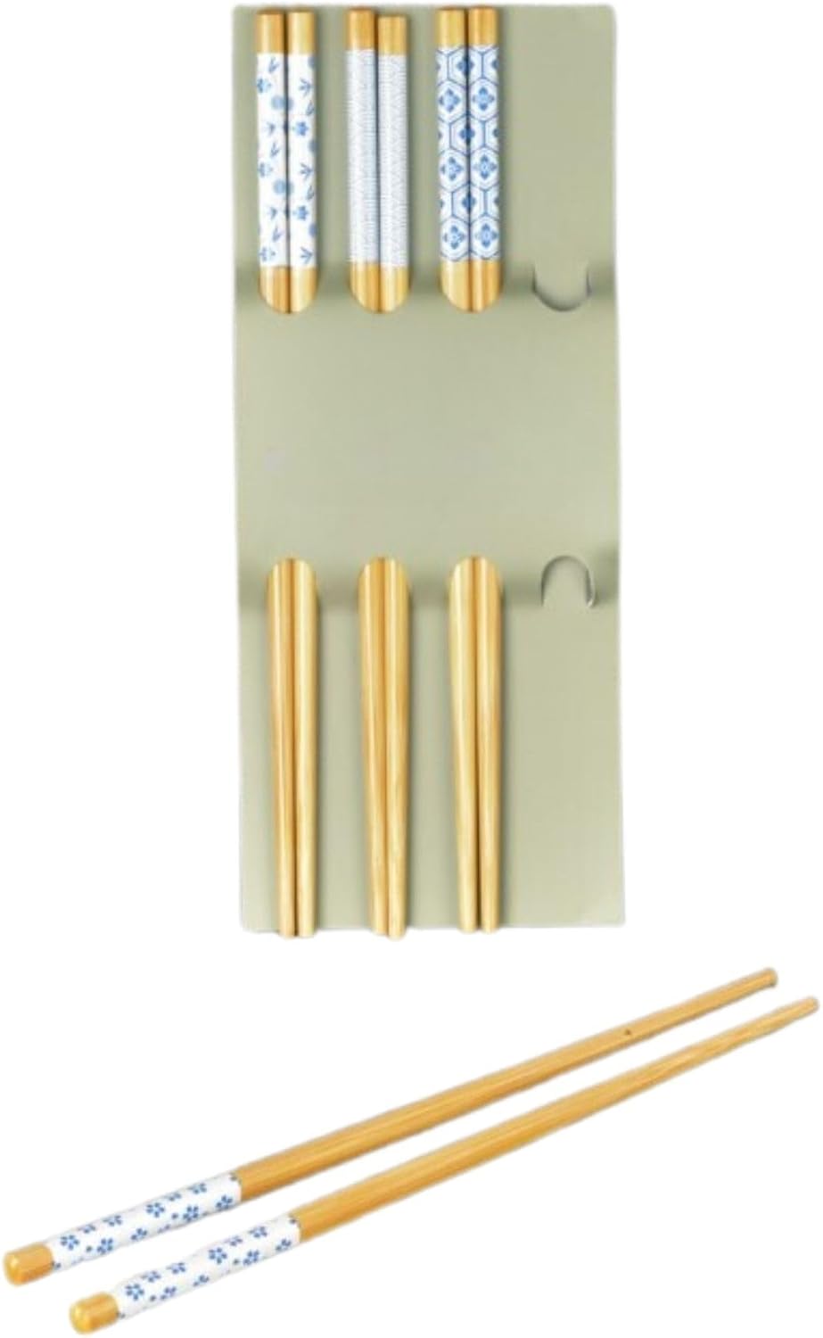 Bambu Yemek Çubuğu Seti, 23 cm, Siyah Beyaz Desenli, 4 Çift (Mavi)