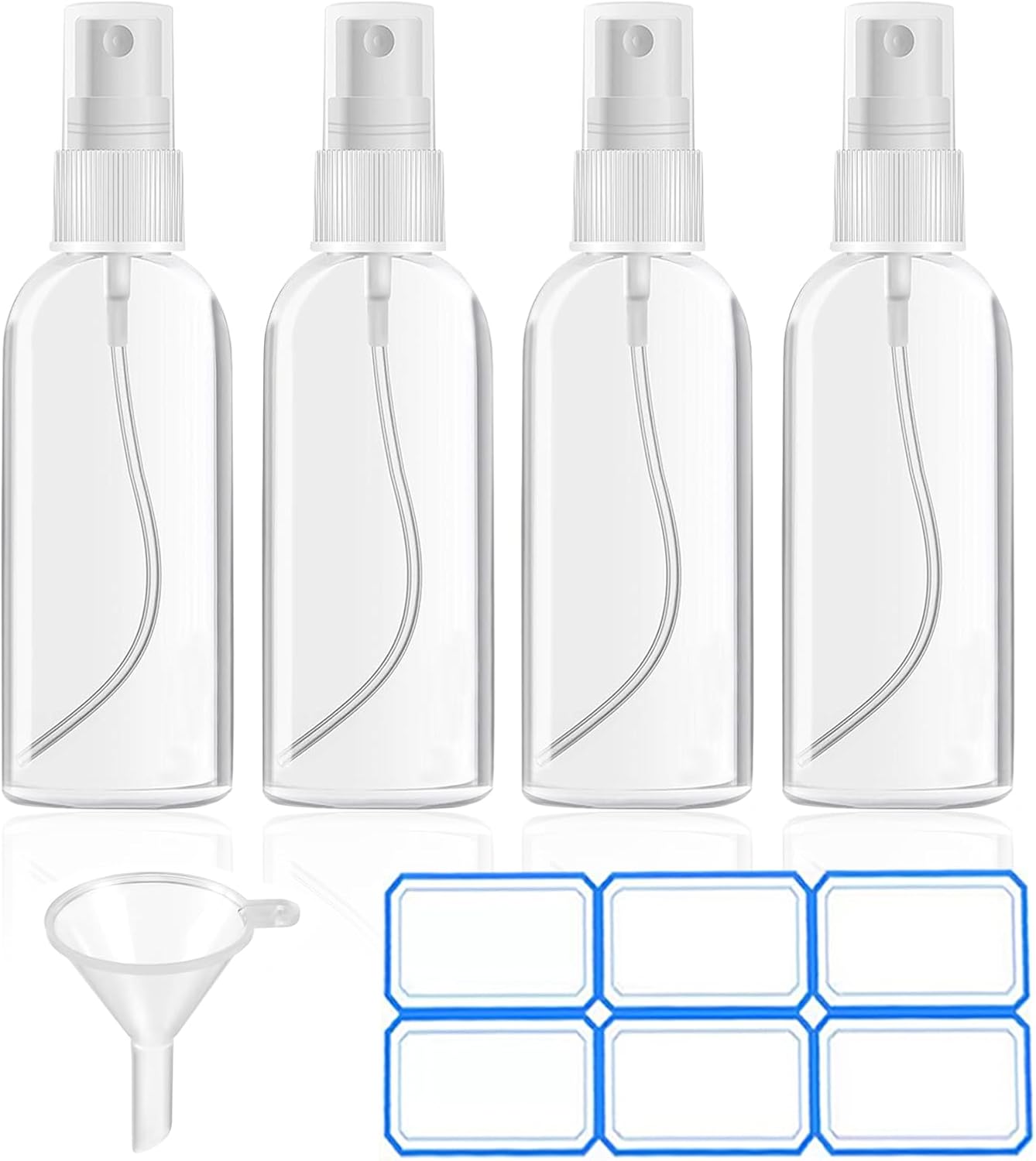 4 Paket 2 oz (50 ml) Mini Sprey Şişeleri Şeffaf Seyahat Boyu Sprey Şişeleri Huniler ve Etiketler ile Sızdırmaz