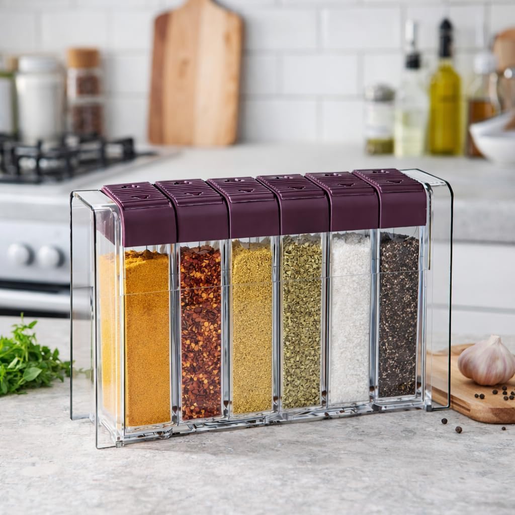 Standlı Baharatlık Seti Delikli Kapaklı Baharat Saklama Takımı Baharat Saklama Kapları Baharat Kutusu (Krem, 6'lı Set)