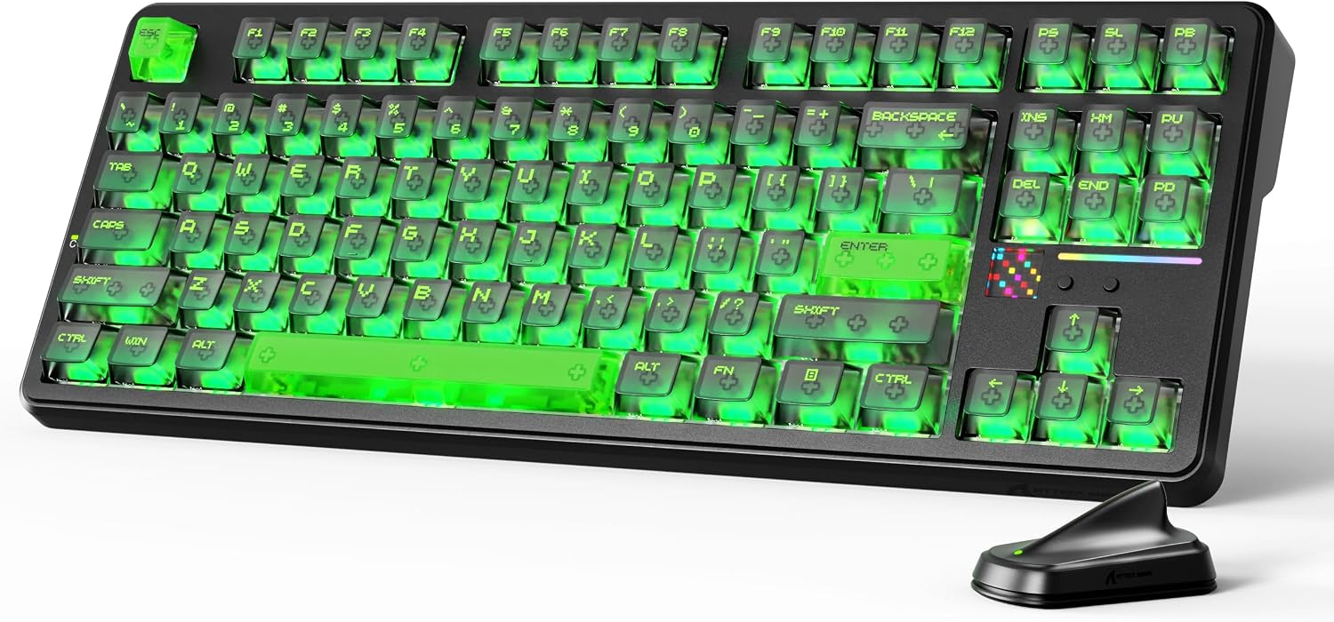 X87 Ultra Kablosuz Oyun Klavyesi, Nokta Matrisi Ekranlı, BT/2,4 GHz/Kablolu,%75 Hot-swap, 10000mAh, RGB, Kablosuz Shark Fin, PC/Mac, Shadow Jade