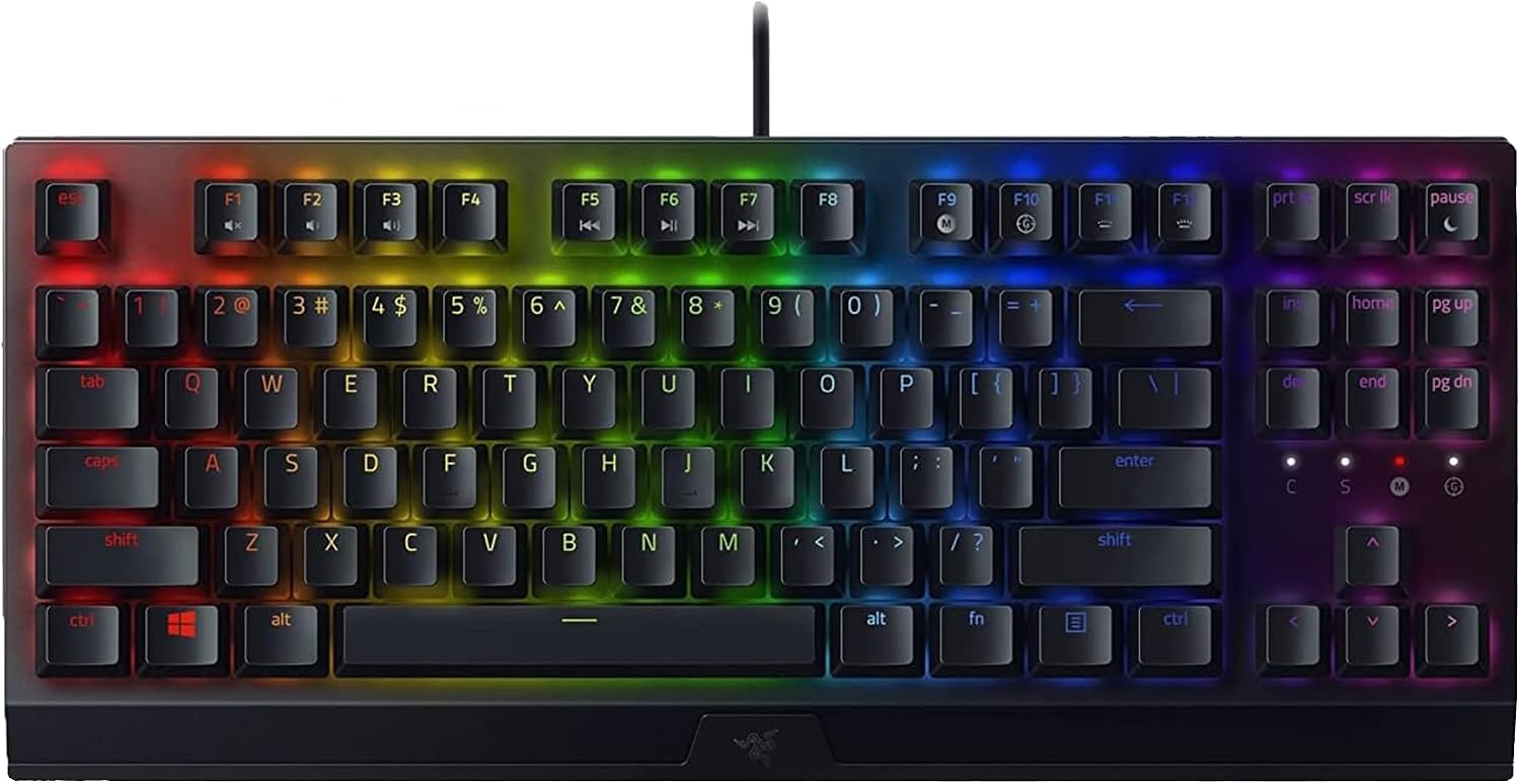 BlackWidow V3 Tenkeyless (Sarı Anahtar) - Kompakt Mekanik Oyun Klavyesi (Sessiz Mekanik Anahtarlar, Kompakt Form Faktörü, Tamamen Programlanabilir Tuşlar) US Düzeni | Siyah