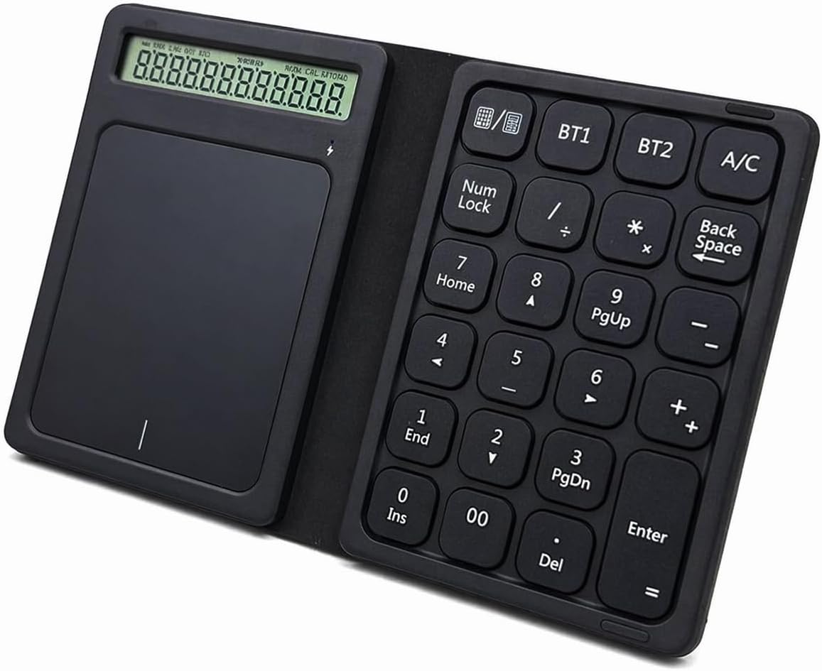 Katlanabilir Deri Sayısal Klavye ve Dokunmatik Yüzey, Bluetooth Bağlantılı, USB-C Şarj Edilebilir, Windows 10 Uyumlu, Hesap Makinesi Fonksiyonlu, Kablosuz Klavye ve Touchpad | ZR1274