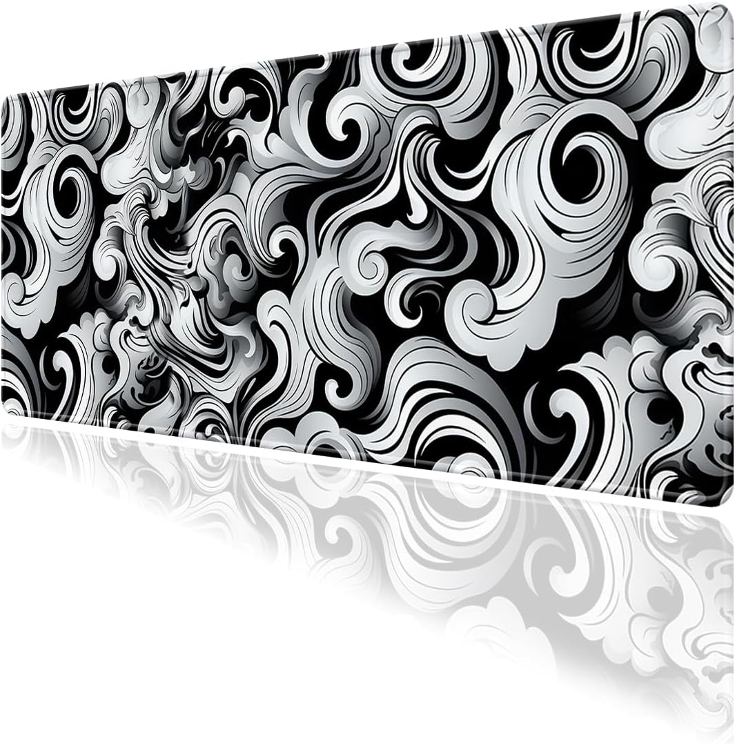 Wave Temalı Oyun Gaming Klavye Mouse Pad Masa Matı 70x30cm Kaymaz Kauçuk Taban Dikişli Kenar
